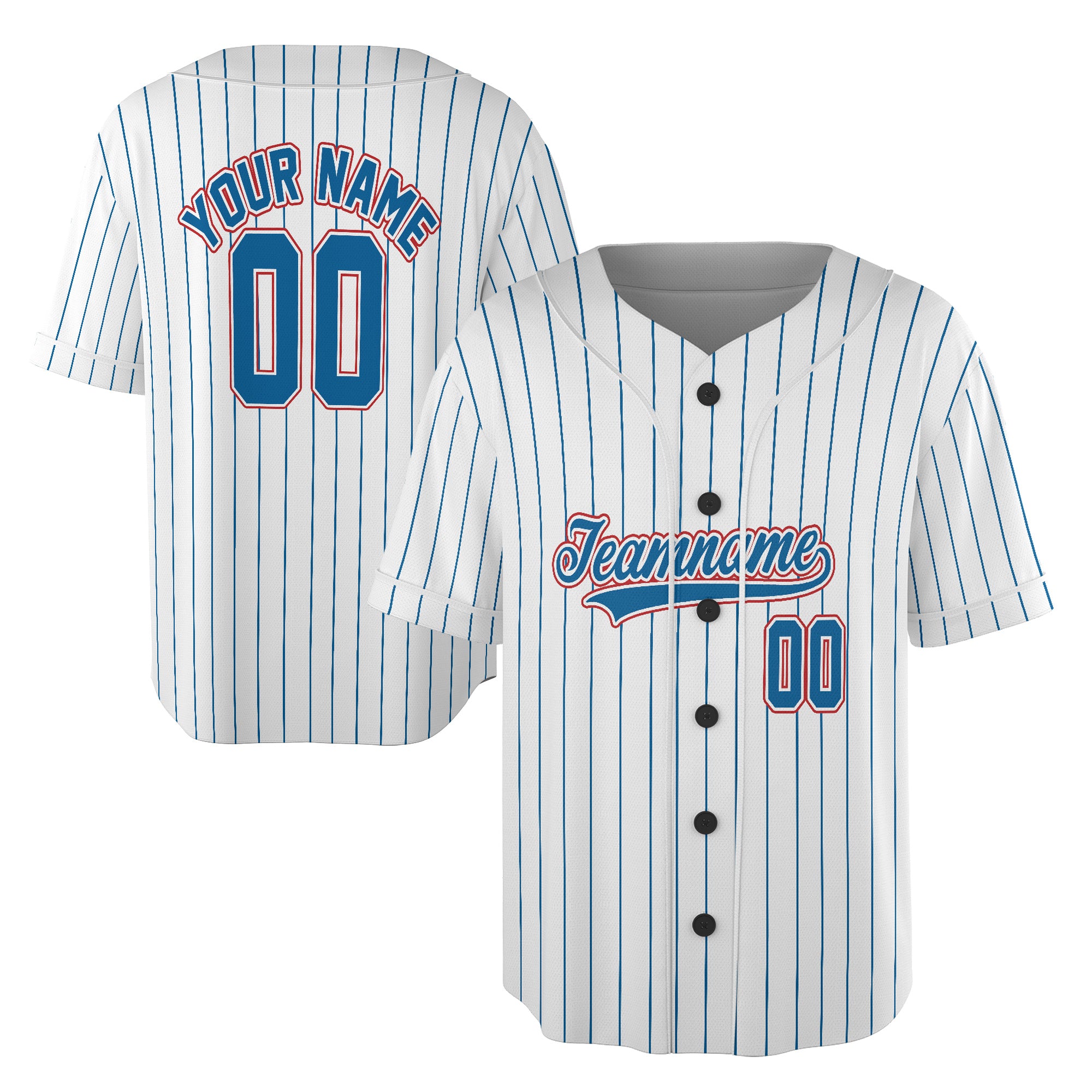 Pinstripe Heat – Custom Name & Logo Jersey with Bold Blue-Red Flair