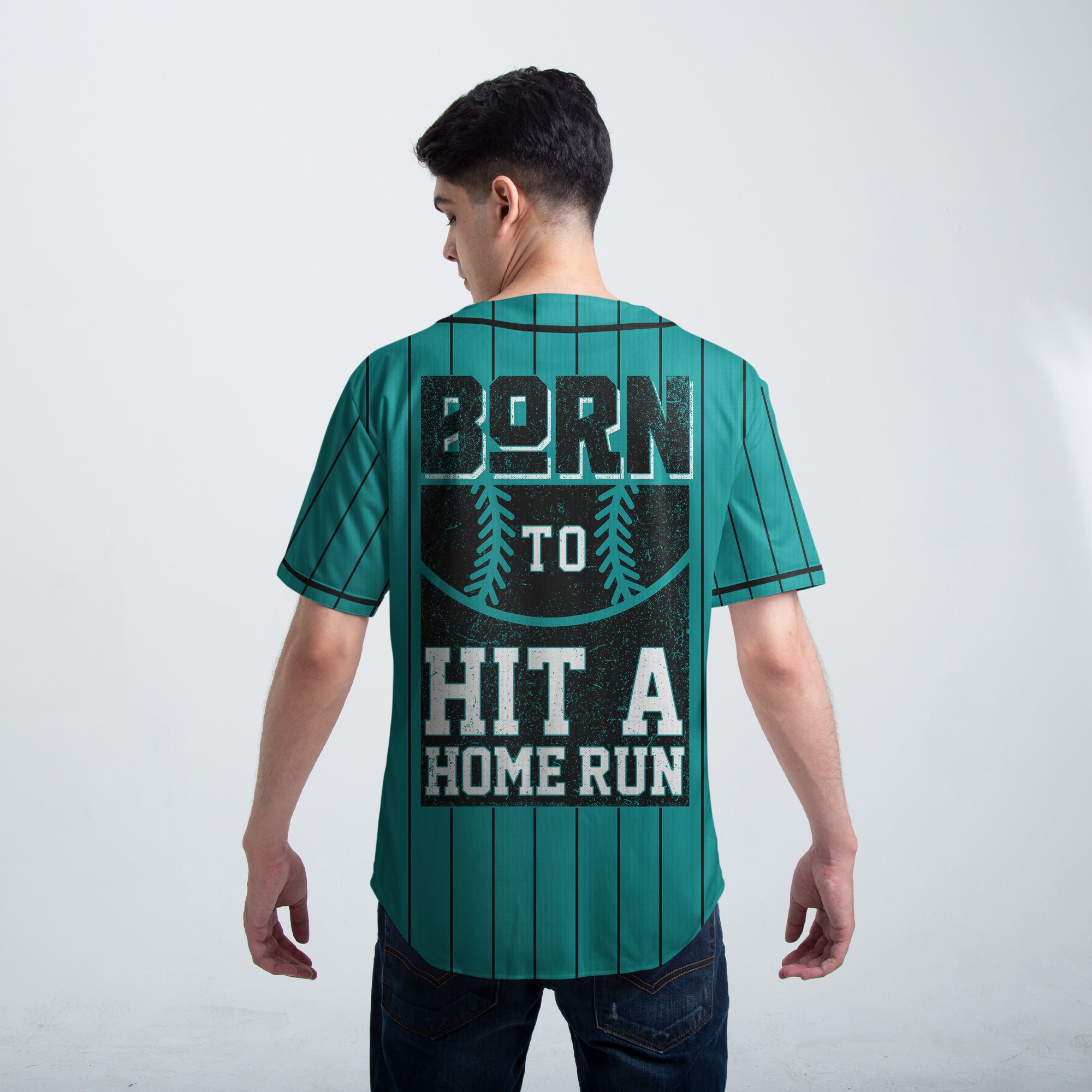 Born To Hit A Home Run - Custom Aqua Blue Black Baseball Jersey