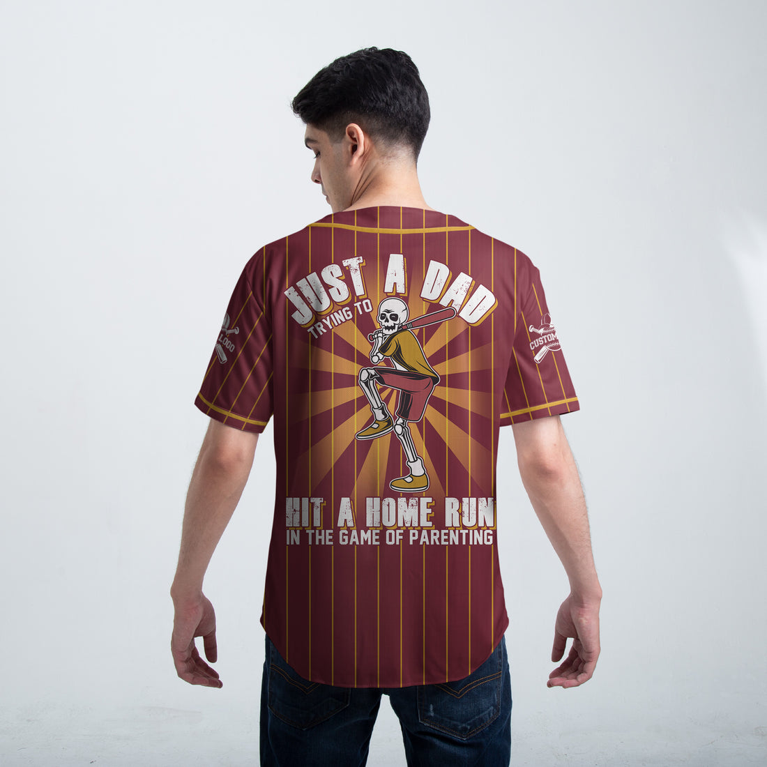 A Dad Trying To Hit A Home Run - Custom Red Gold Baseball Jersey