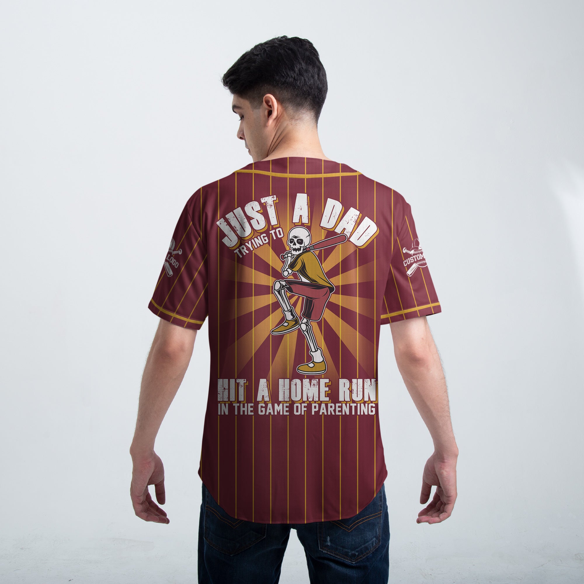 A Dad Trying To Hit A Home Run - Custom Red Gold Baseball Jersey