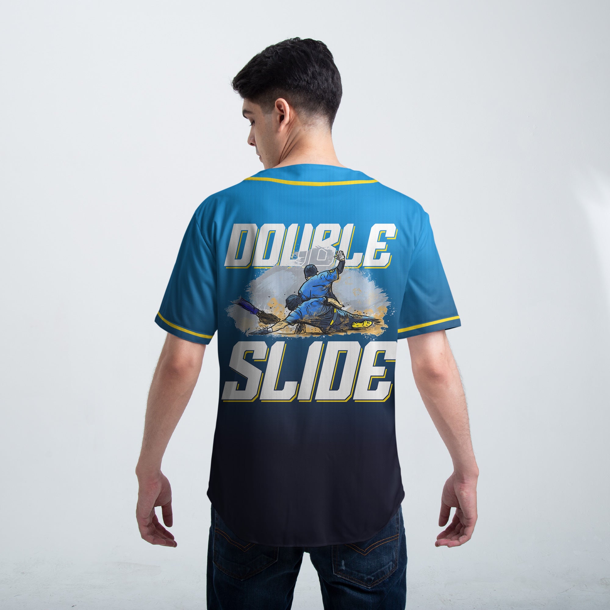 Double Slide - Custom Blue Black Gradient Baseball Jersey
