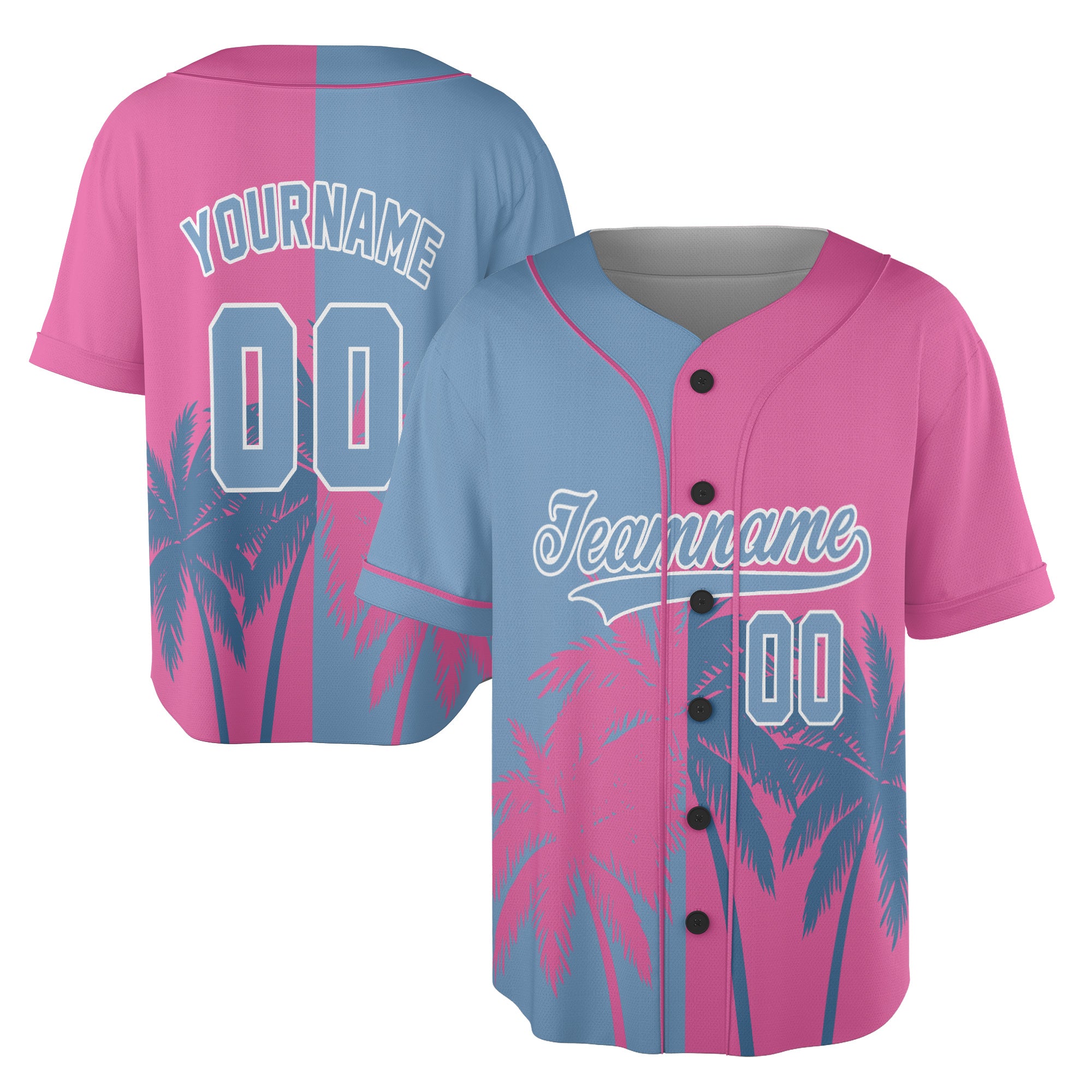 Custom Baseball Jersey - Miami Palm Blue Pink Split