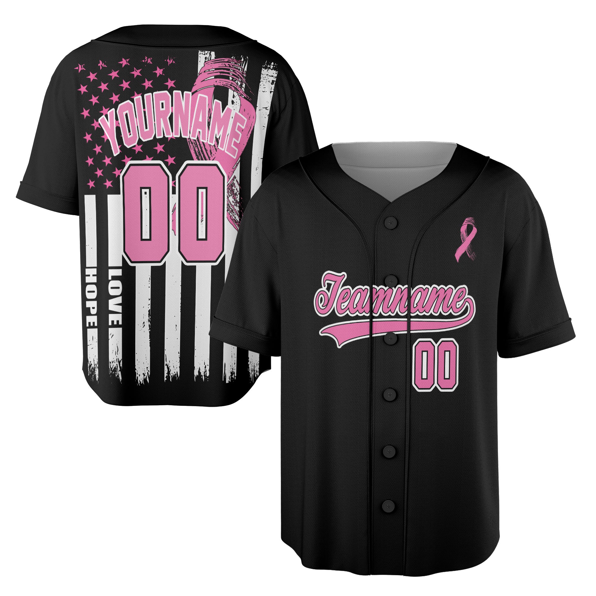 Custom Baseball Jersey - Black Flag Breast Cancer Awareness