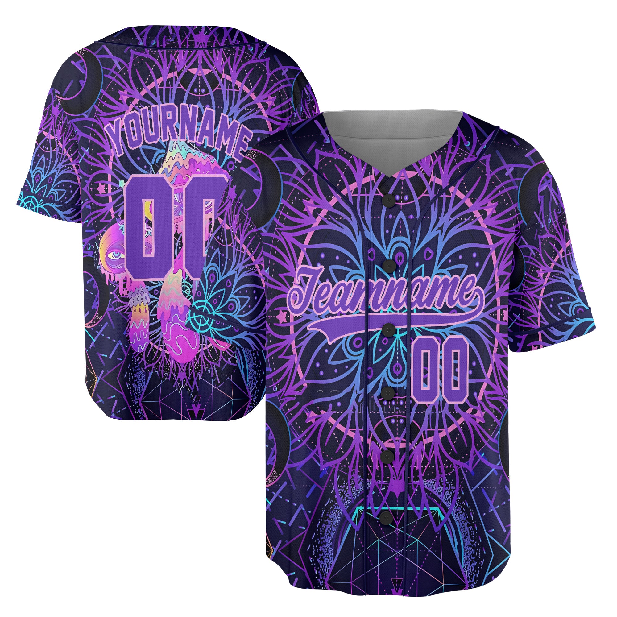 Custom Baseball Jersey – Psychedelic Purple Mandala Background
