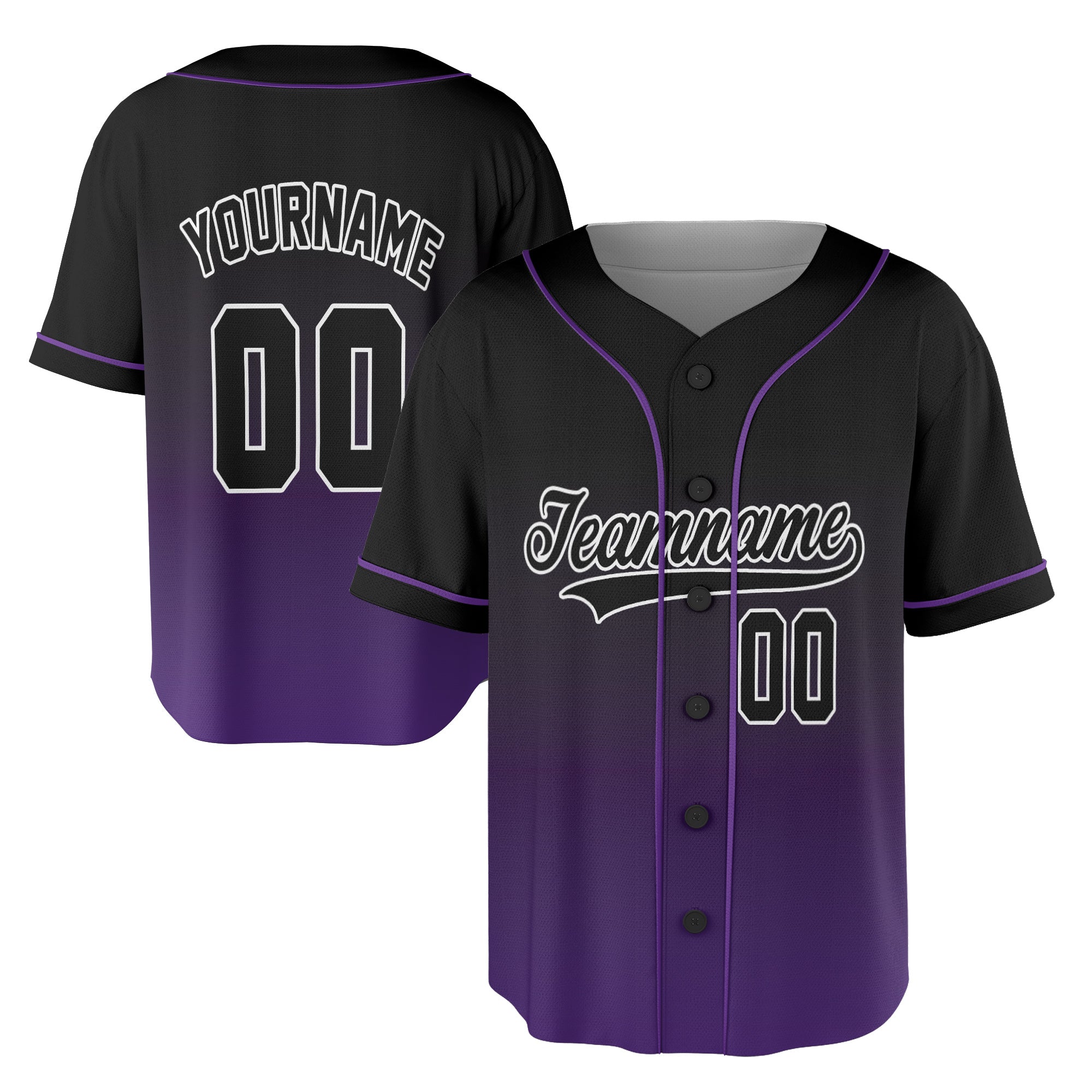 Custom Baseball Jersey – Gradient Black to Purple