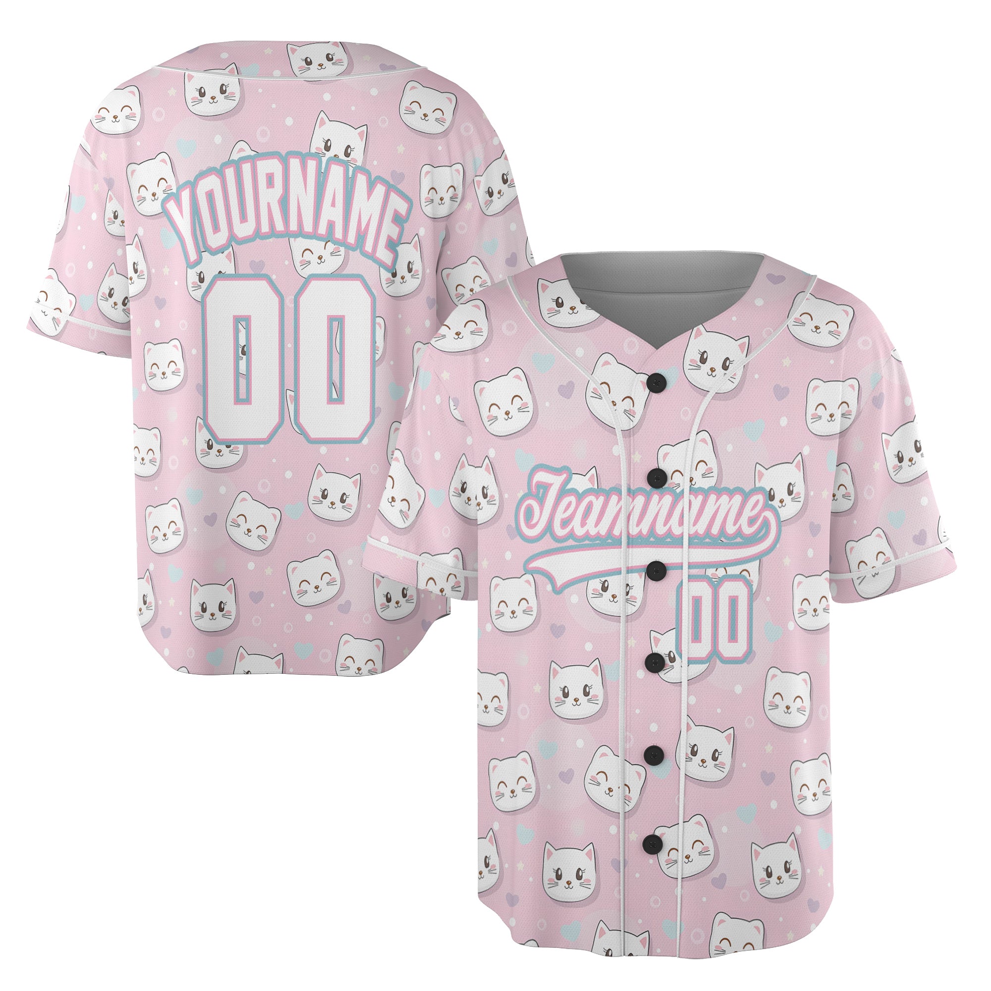 Custom Baseball Jersey – Pink Cat Pattern