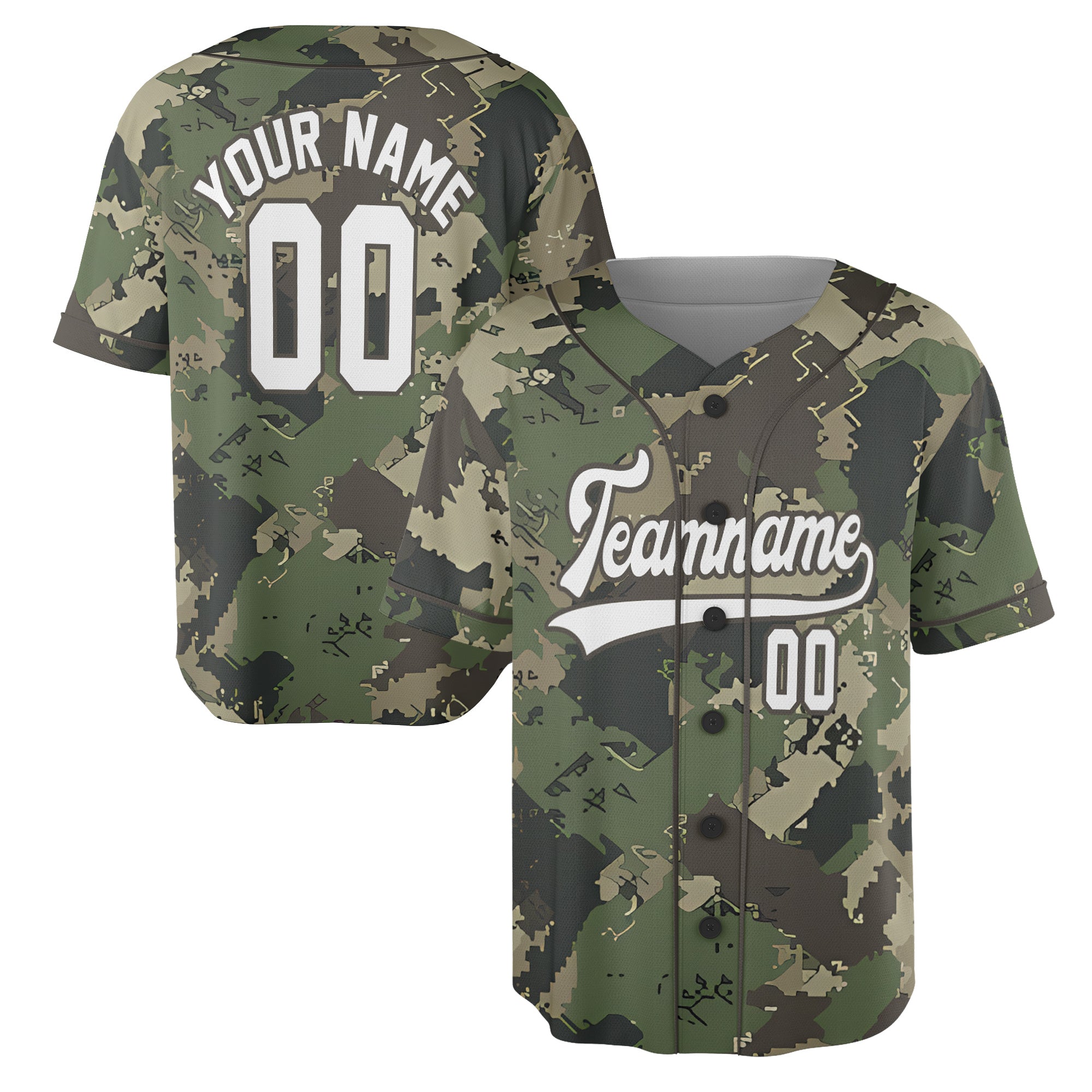 Custom Digital Camo Baseball Jersey in Forest Green and Earth Tones