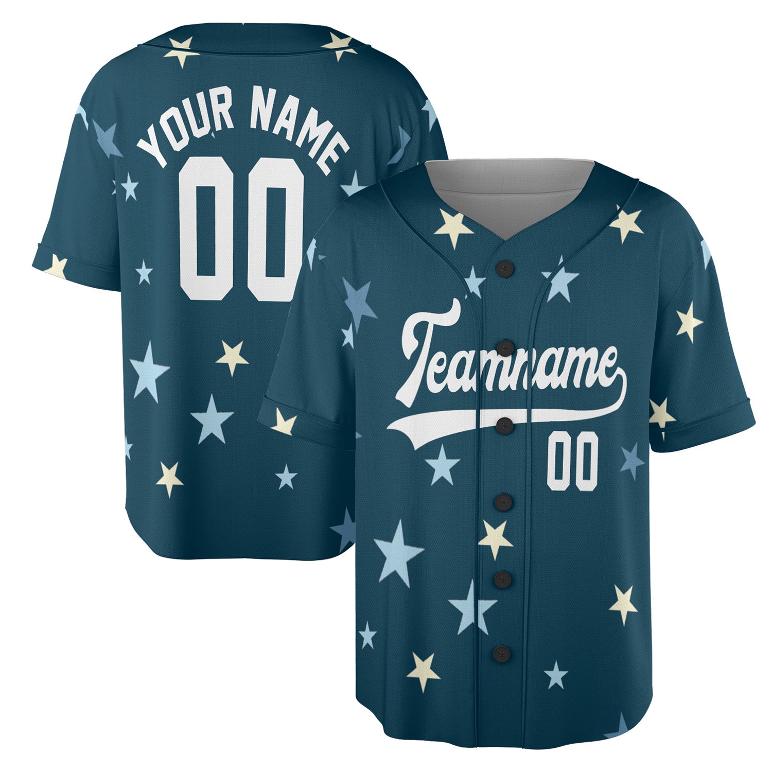 Custom Starry Sky Baseball Jersey in Deep Teal and Pastel Tones