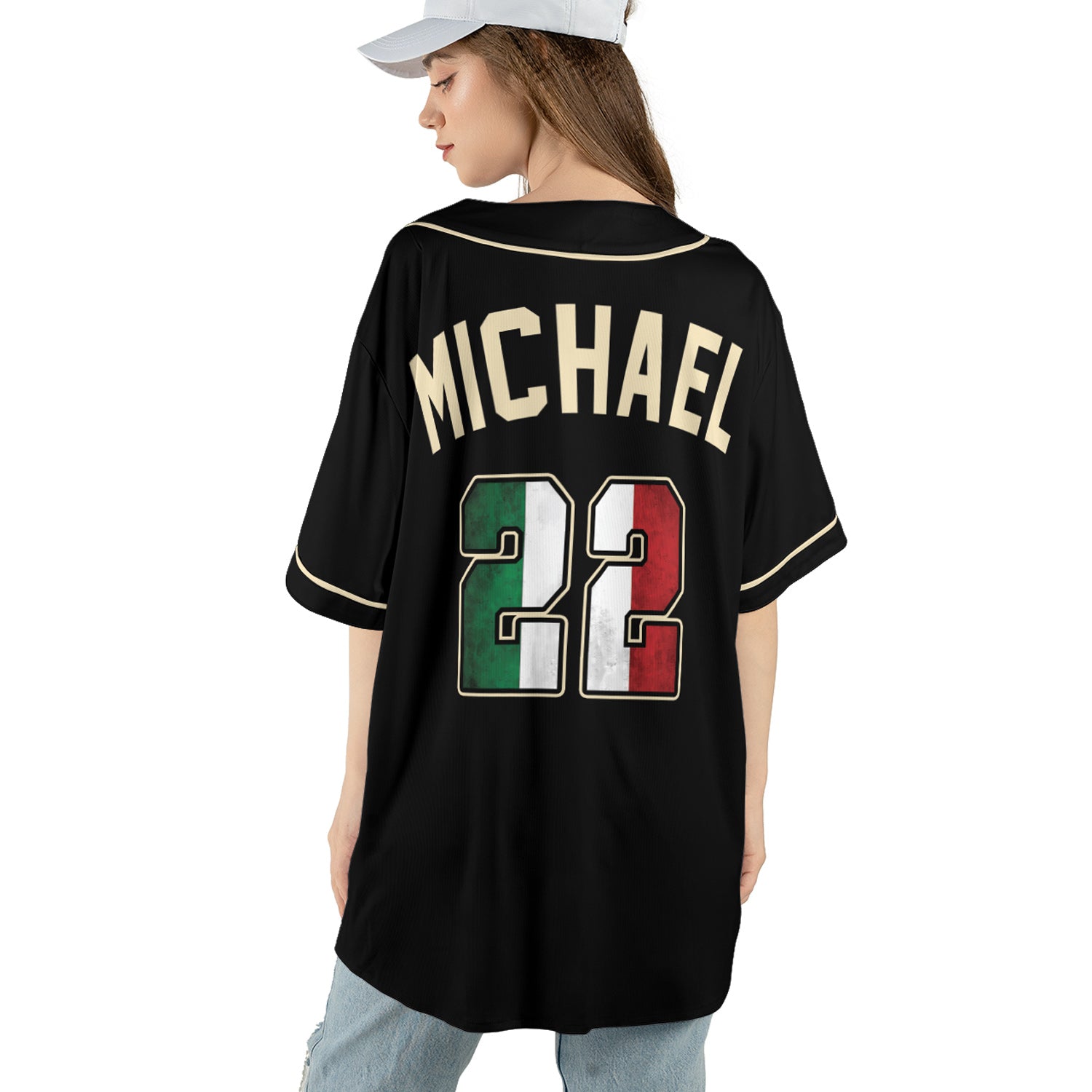 Custom Black Cream Baseball Jersey – Mexican Flag Number Detail, 3D Heritage Design