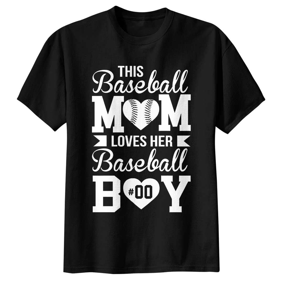 This Baseball Mom Loves Her Baseball Boy - White and Black Baseball T-Shirt