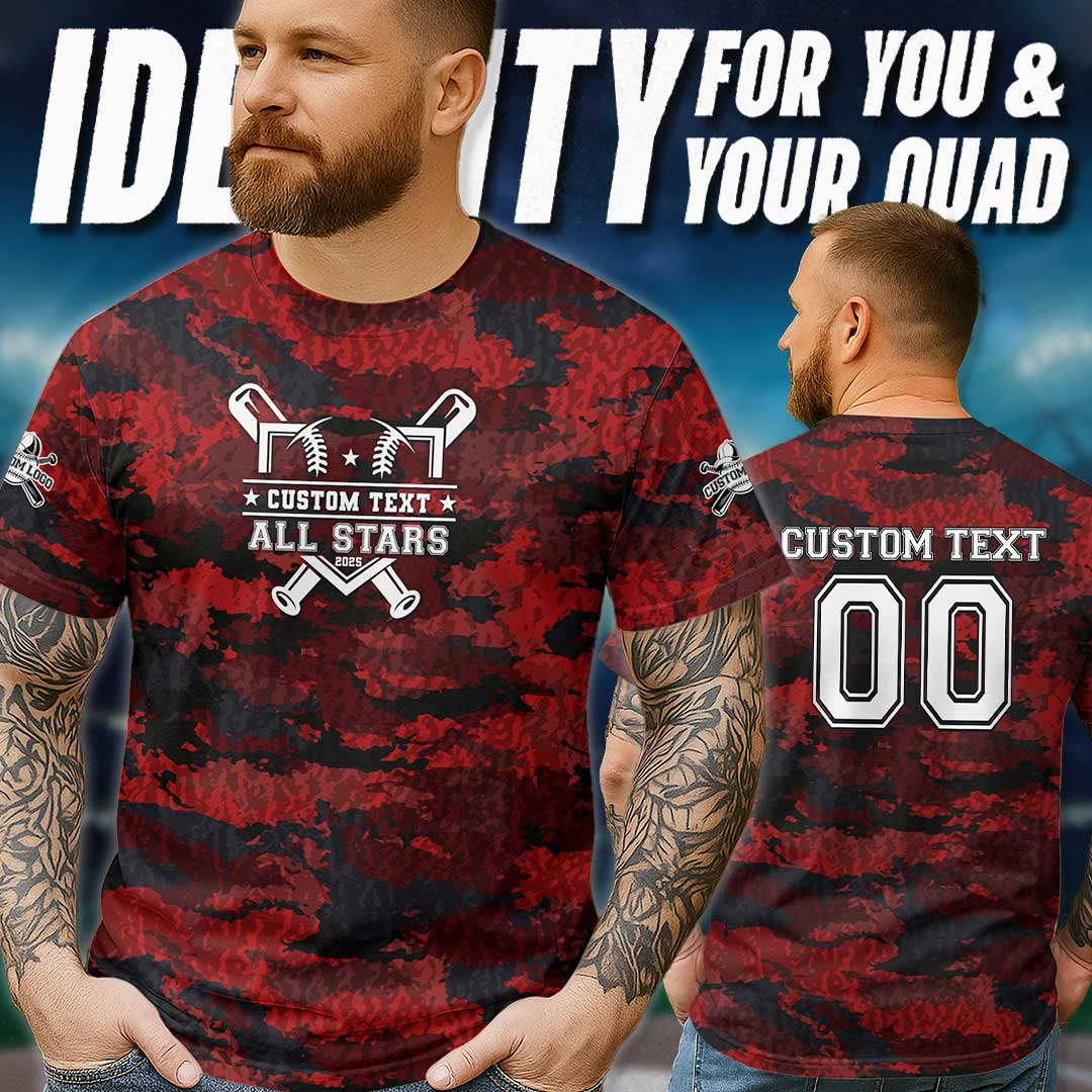 Custom All Over Print Red Camouflage Baseball T-Shirt - Baseball All-Star Game 2025