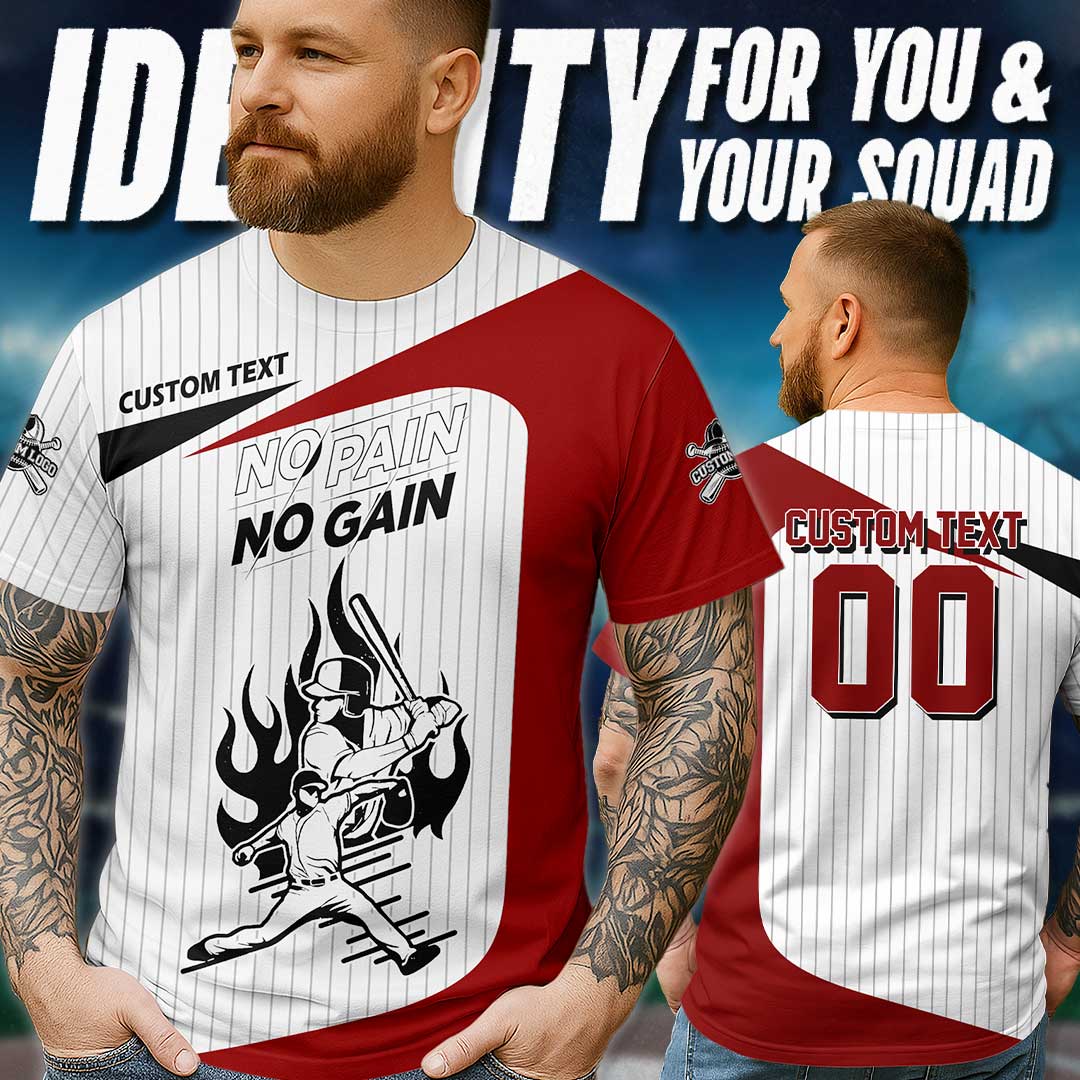 No Pain No Gain Custom All Over Print Baseball T-Shirt