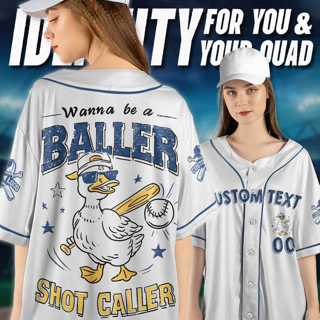 Wanna Be A Baller Shot Caller - Custom White Blue Baseball Jersey