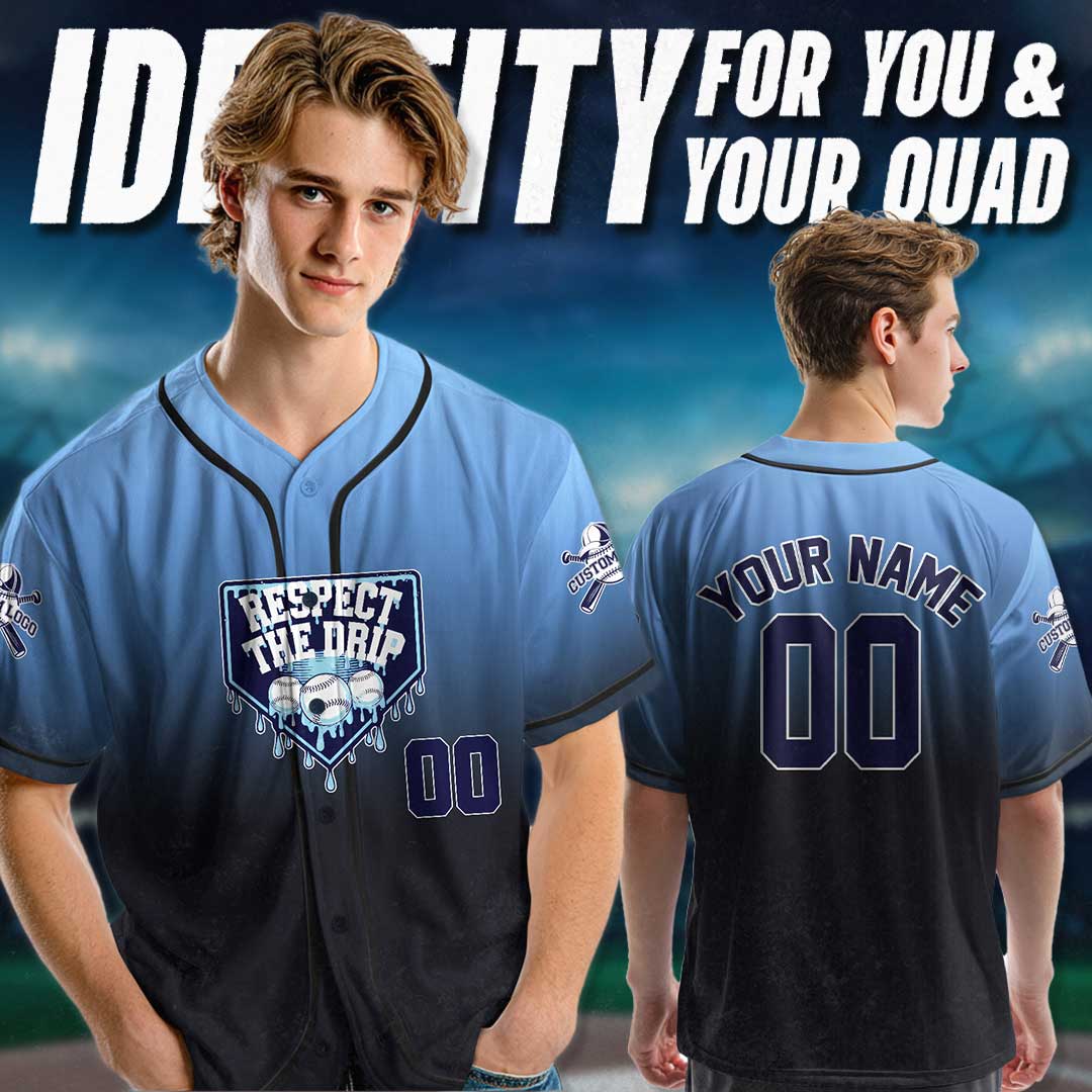 Respect The Drip - Custom Blue and Black Baseball Jersey