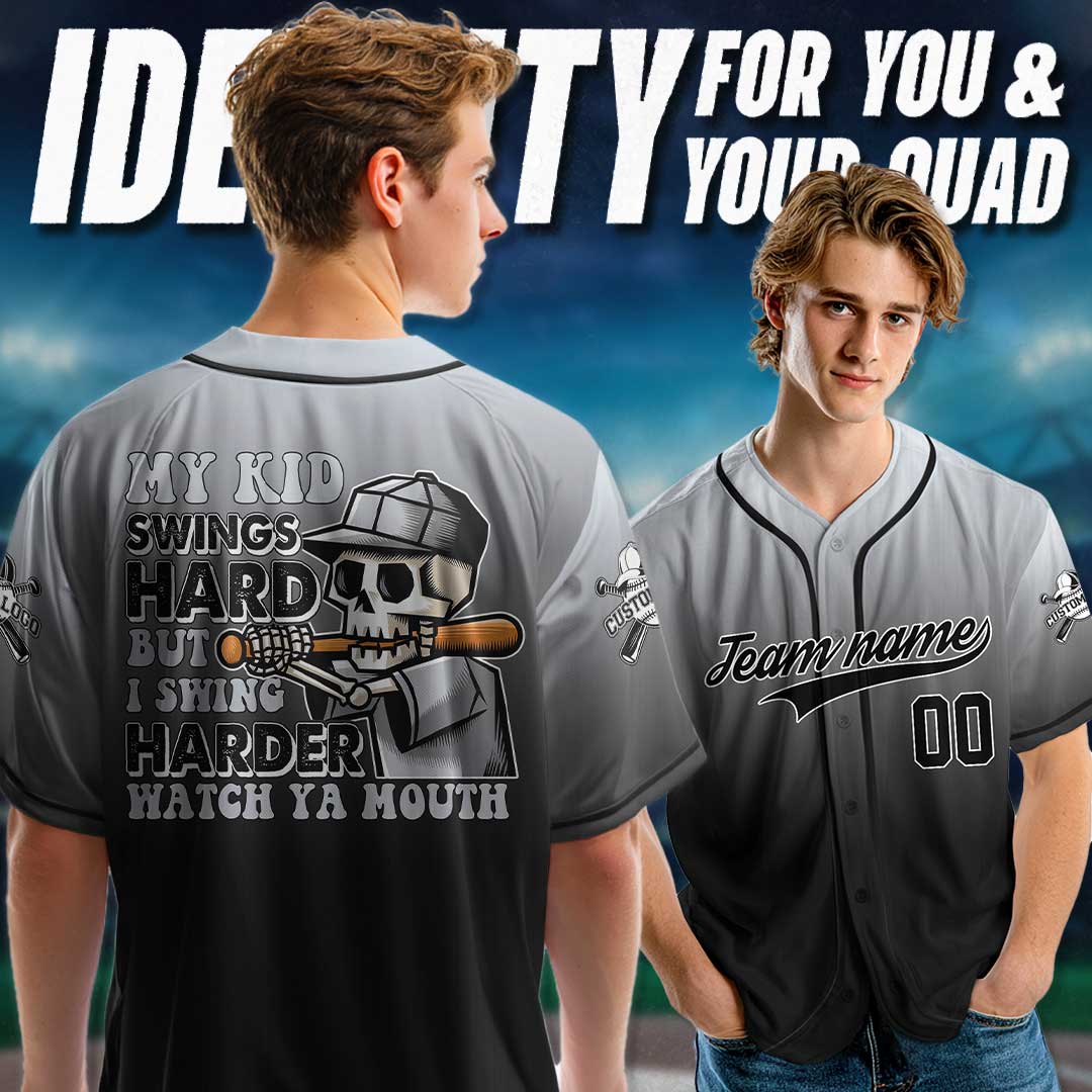 Watch Ya Mouth - Custom Gray and Black Gradient Baseball Jersey