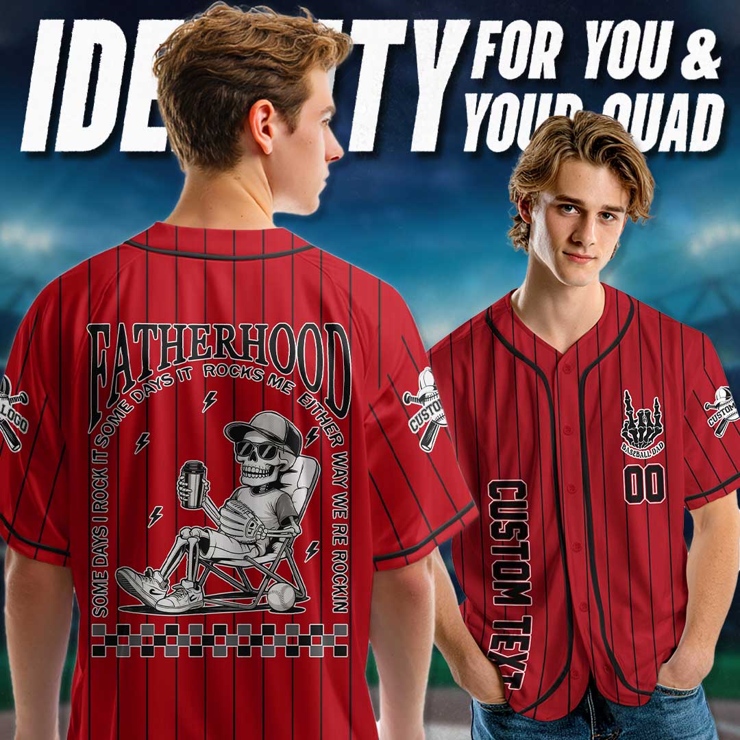 FATHERHOOD - Some Days I Rock It, Some Days It Rocks Me, Either Way We're Rockin - Custom Red Black Baseball Jersey
