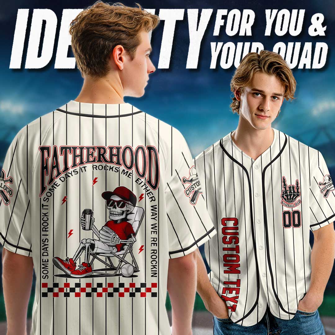 FATHERHOOD - Some Days I Rock It, Some Days It Rocks Me, Either Way We're Rockin - Custom Cream and Black Stripe Baseball Jersey