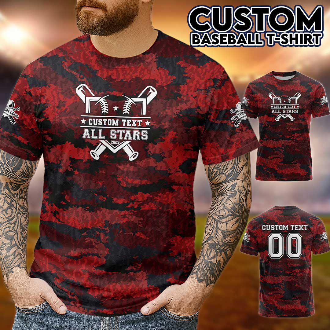 Custom All Over Print Red Camouflage Baseball T-Shirt - Baseball All-Star Game 2025