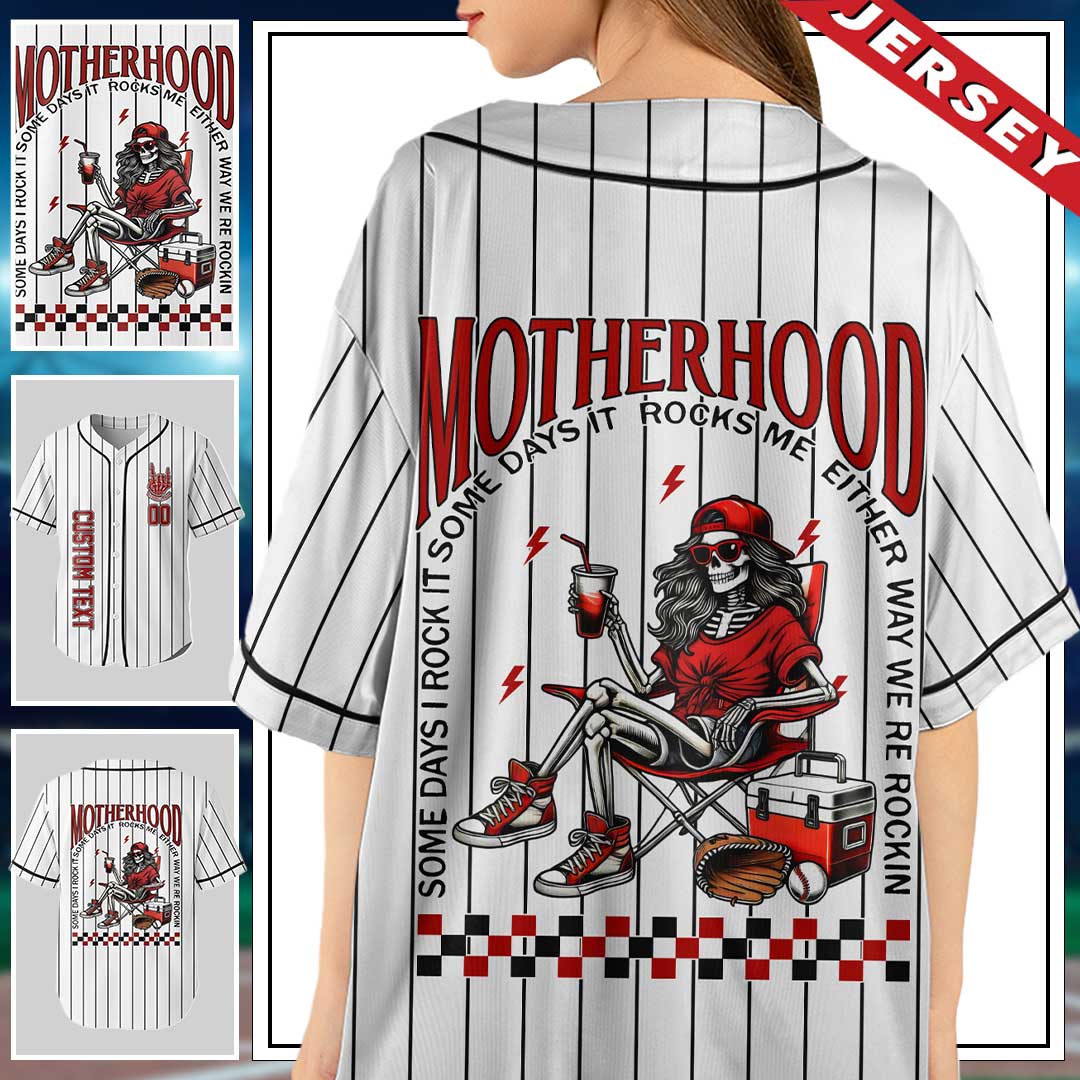 Motherhood Rock It Together - Custom White and Black Stripes Baseball Jersey
