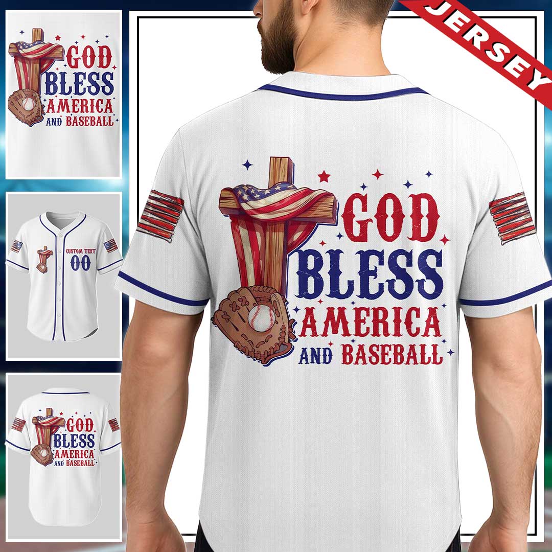 God Bless America And Baseball - Custom 4th of July Baseball Jersey