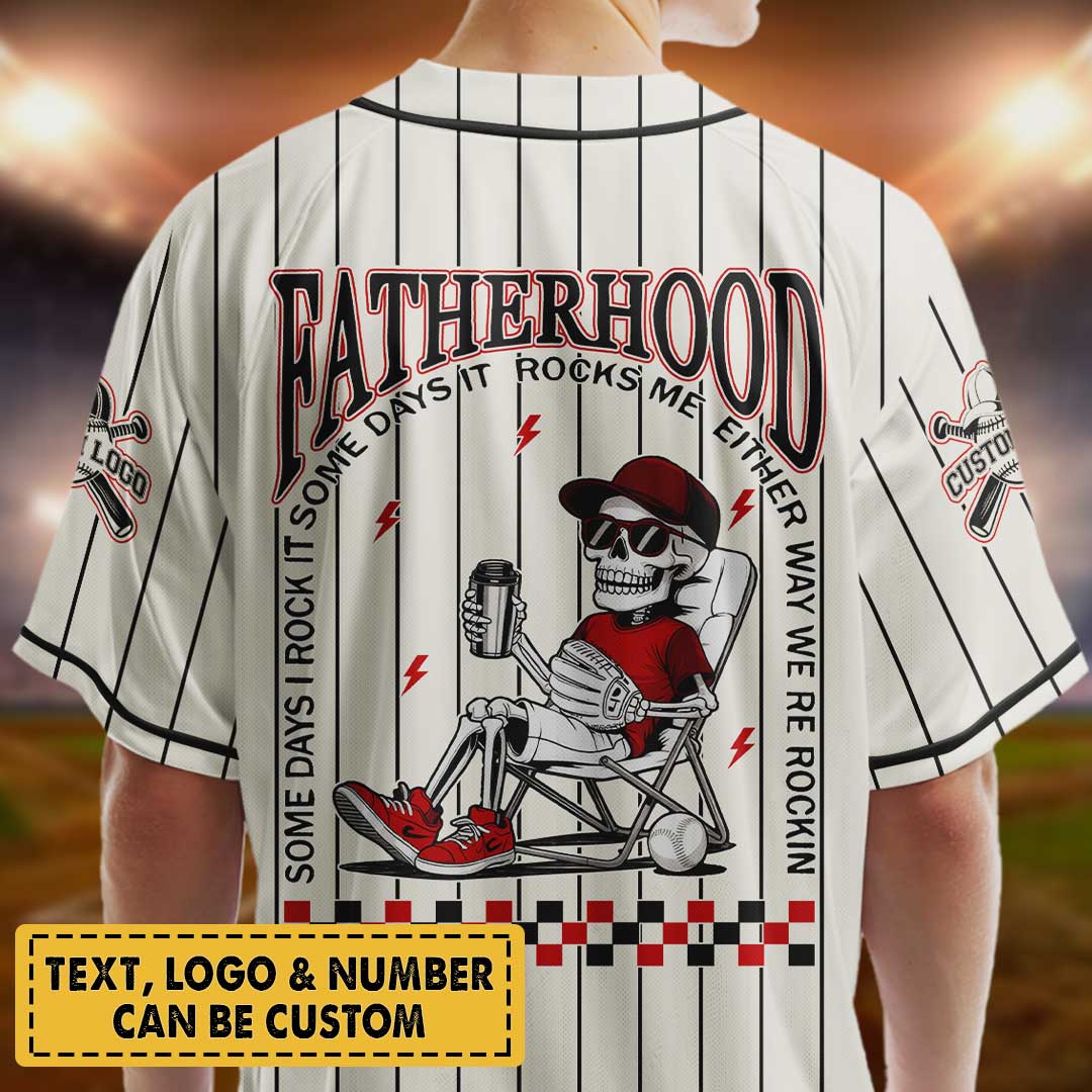 FATHERHOOD - Some Days I Rock It, Some Days It Rocks Me, Either Way We're Rockin - Custom Cream and Black Stripe Baseball Jersey
