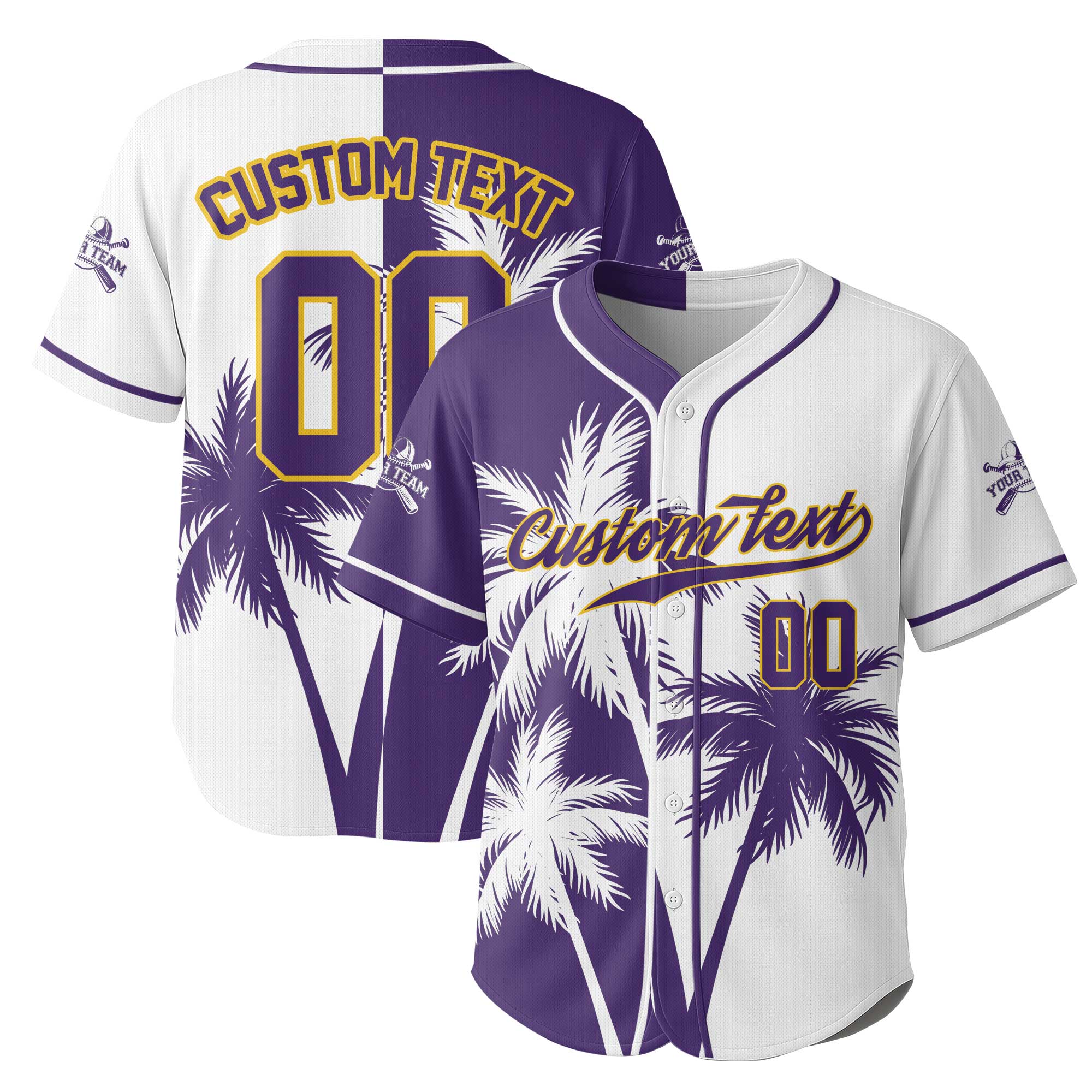 Custom Hawaii Coconut Tree Pattern Baseball Jersey With Team Name and Number
