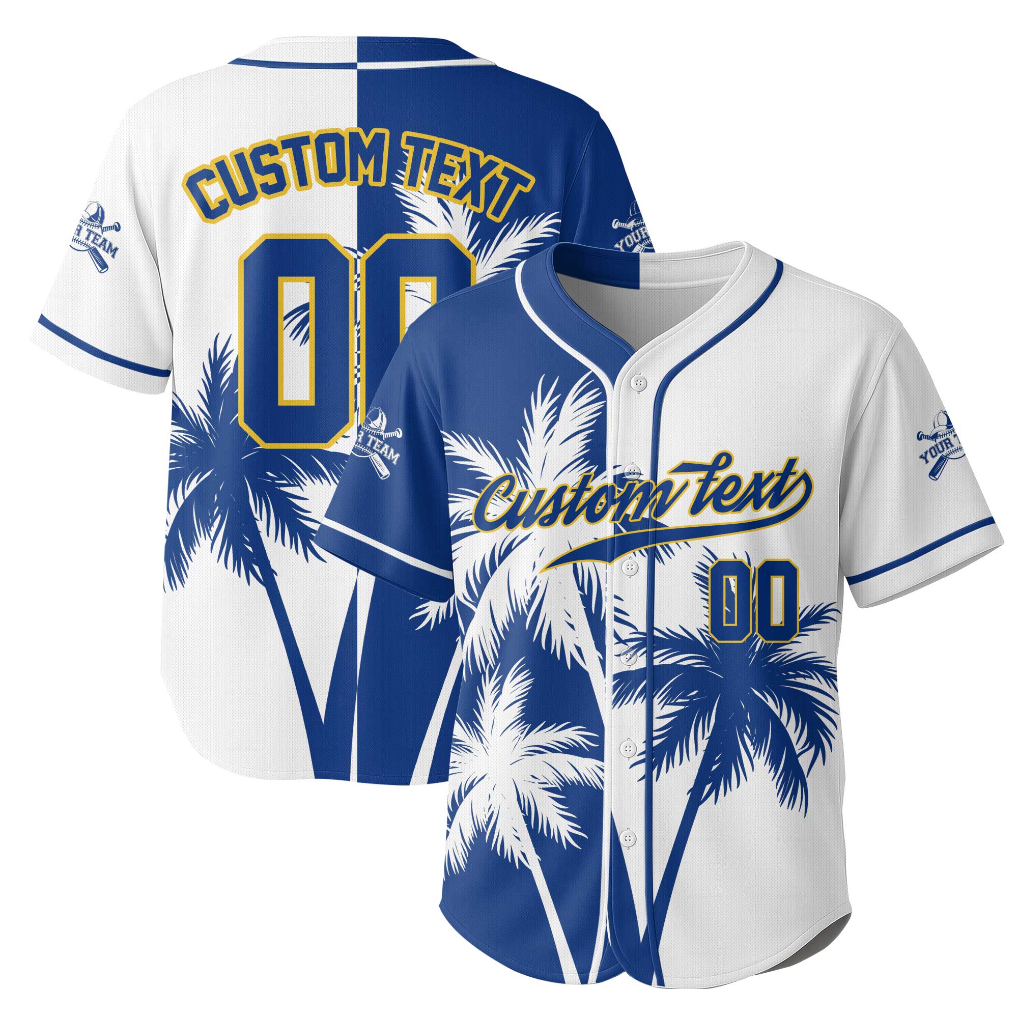 Custom Hawaii Coconut Tree Pattern Baseball Jersey With Team Name and Number