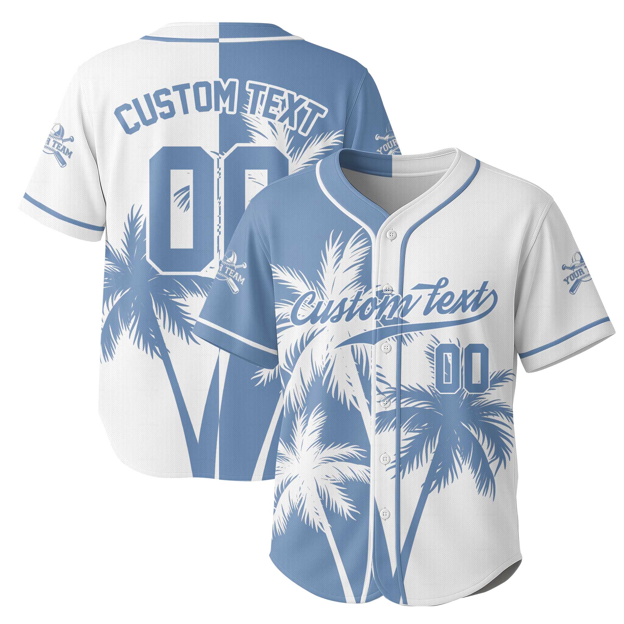 Custom Hawaii Coconut Tree Pattern Baseball Jersey With Team Name and Number