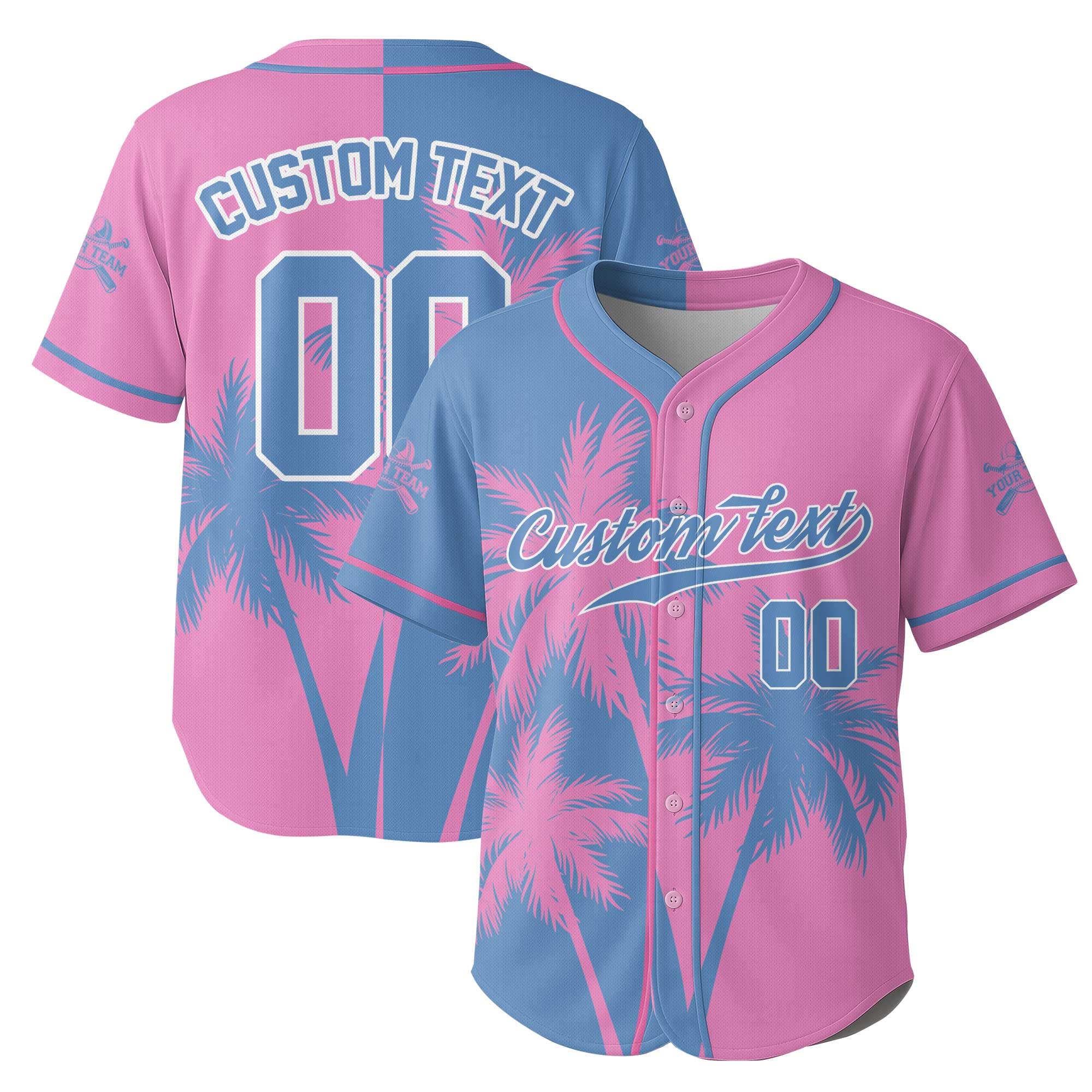 Custom Hawaii Coconut Tree Pattern Baseball Jersey With Team Name and Number