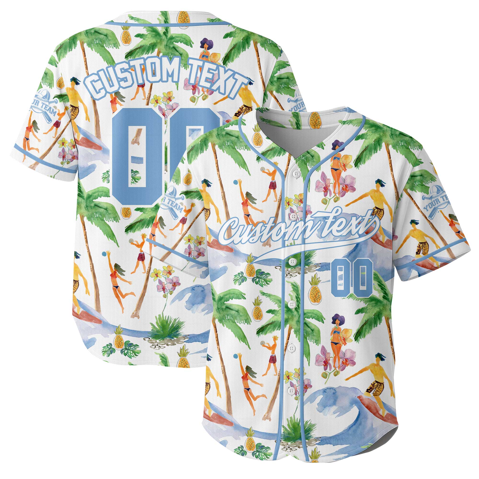 Custom Summer Hawaiian Pattern Baseball Jersey