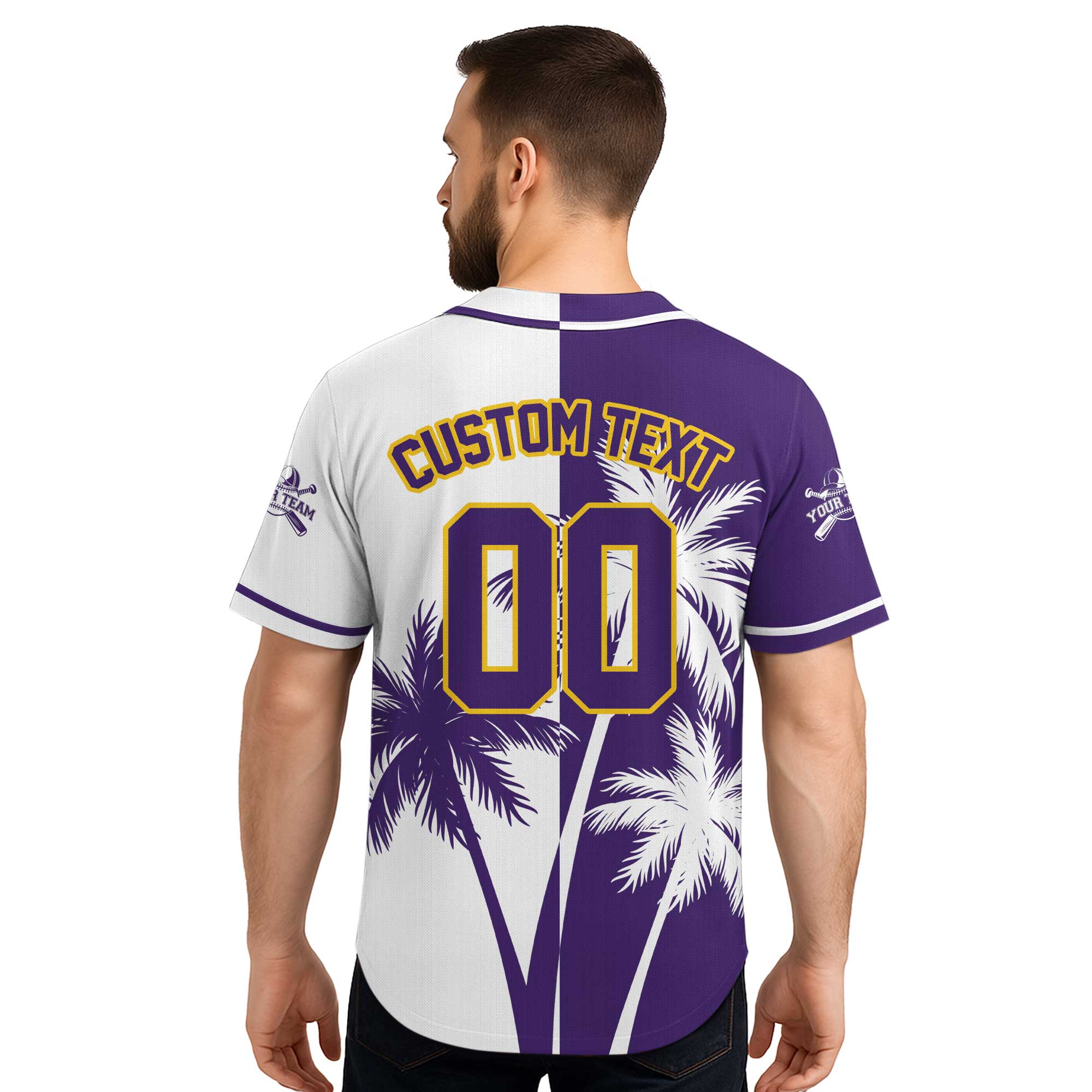 Custom Hawaii Coconut Tree Pattern Baseball Jersey With Team Name and Number