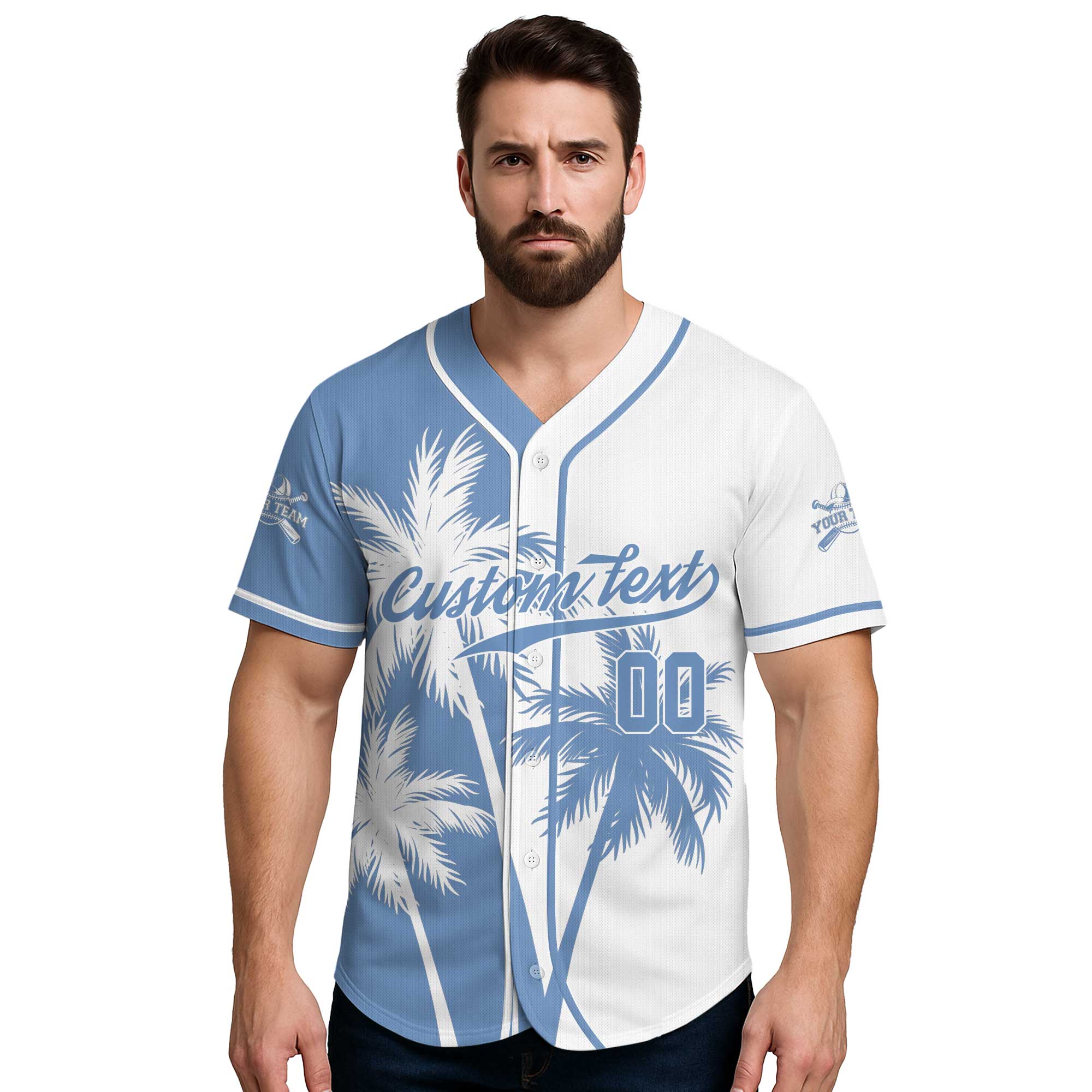 Custom Hawaii Coconut Tree Pattern Baseball Jersey With Team Name and Number