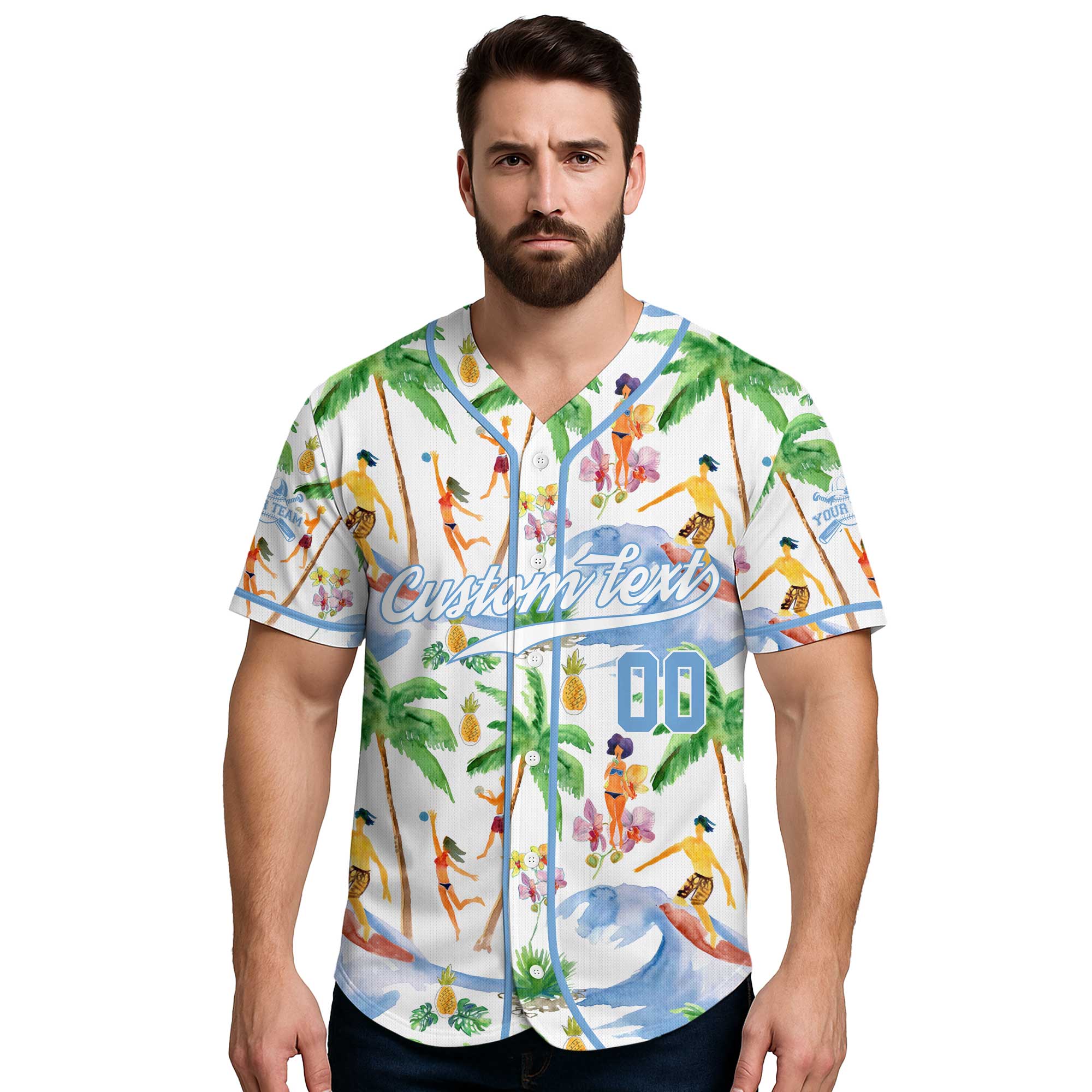 Custom Summer Hawaiian Pattern Baseball Jersey