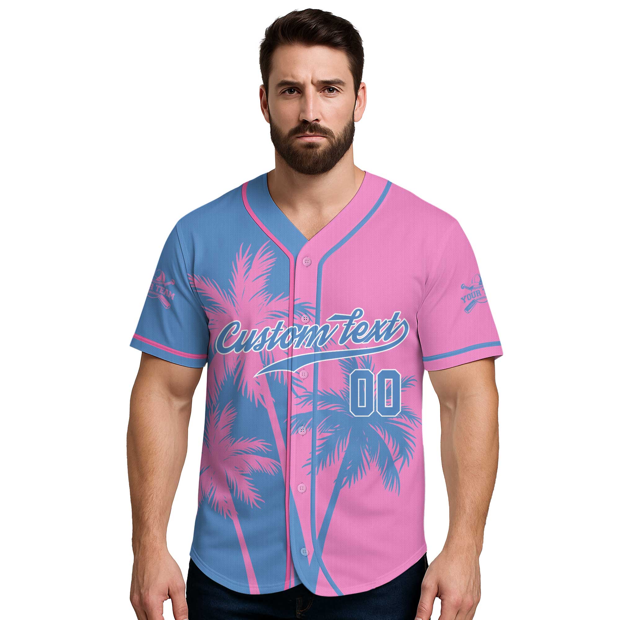 Custom Hawaii Coconut Tree Pattern Baseball Jersey With Team Name and Number