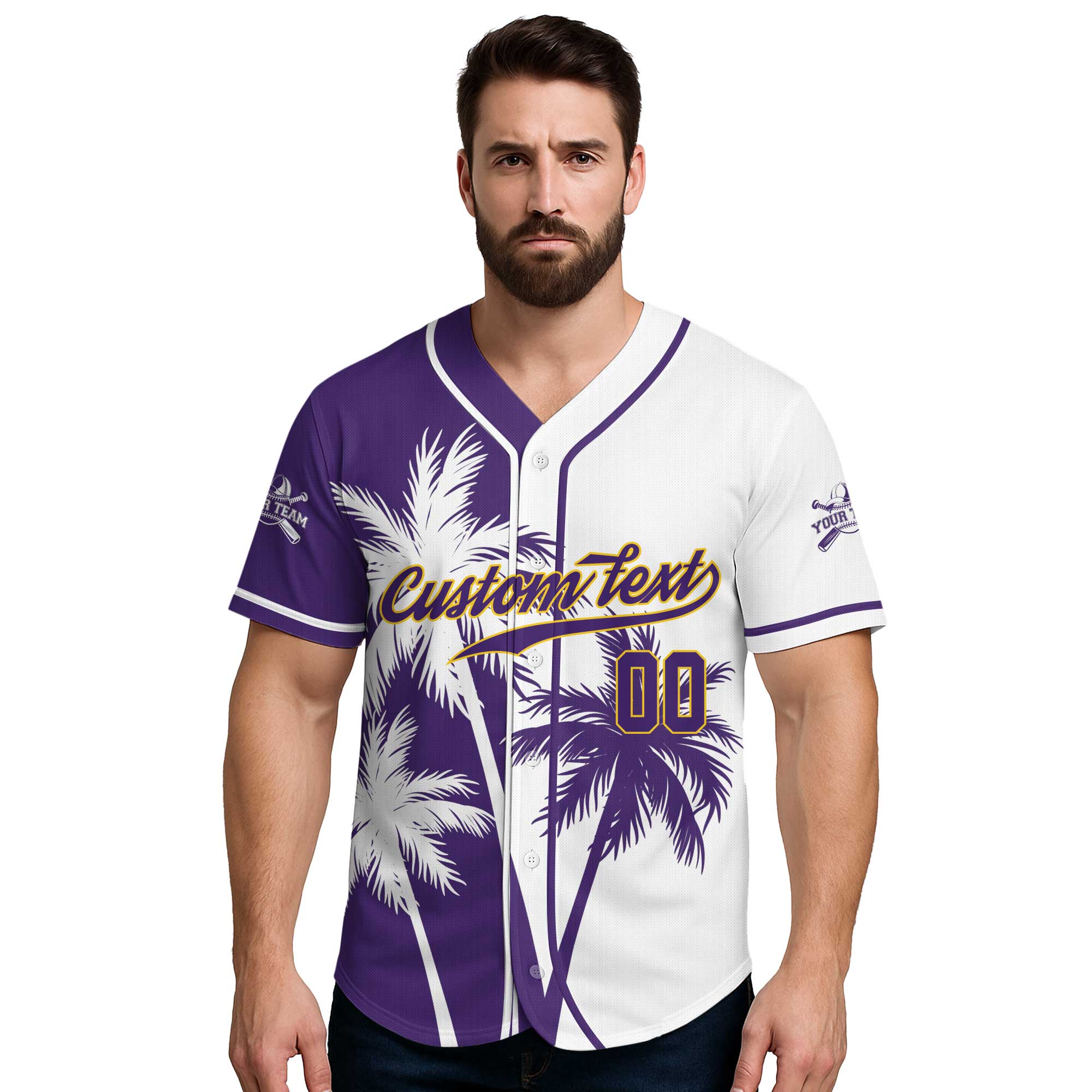 Custom Hawaii Coconut Tree Pattern Baseball Jersey With Team Name and Number