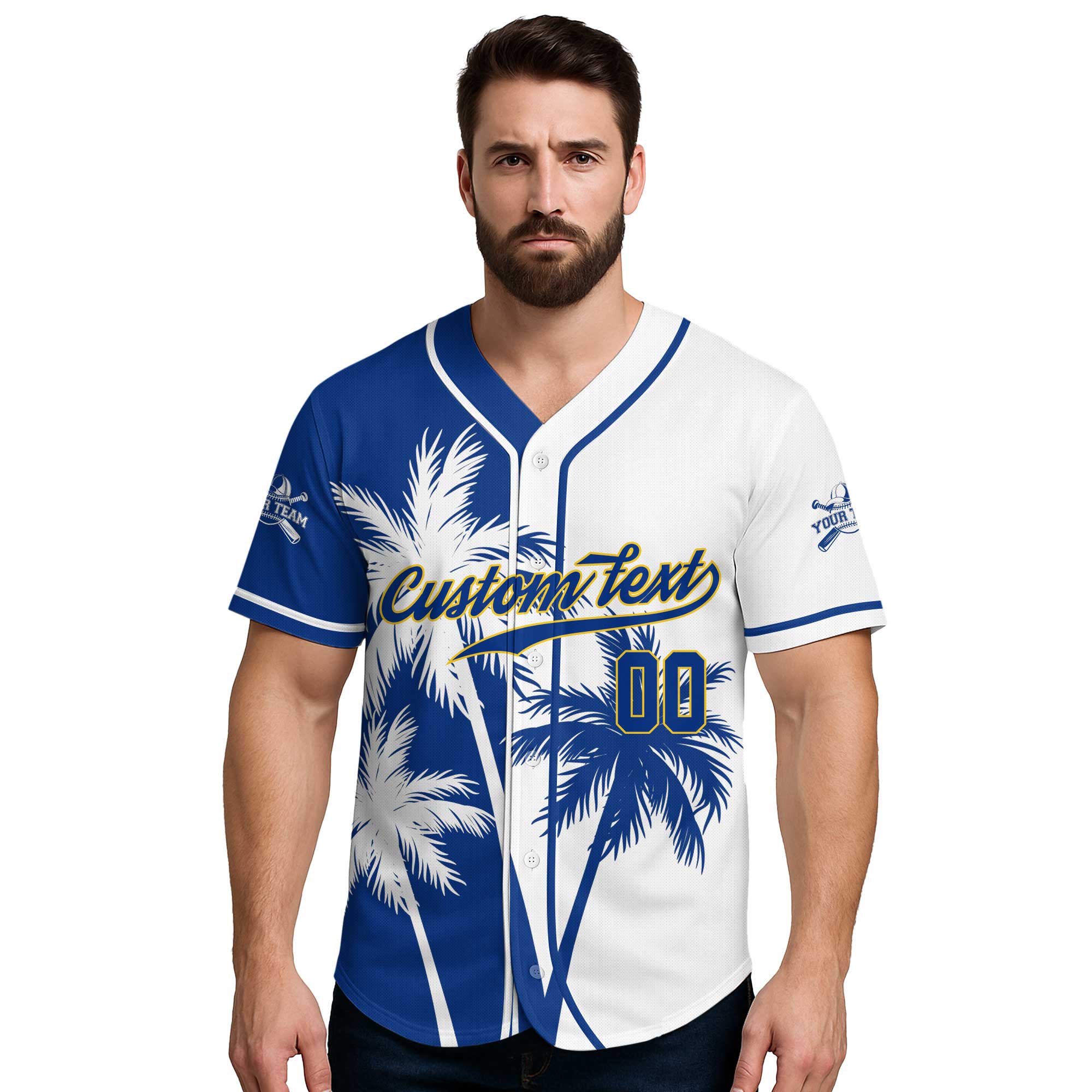 Custom Hawaii Coconut Tree Pattern Baseball Jersey With Team Name and Number