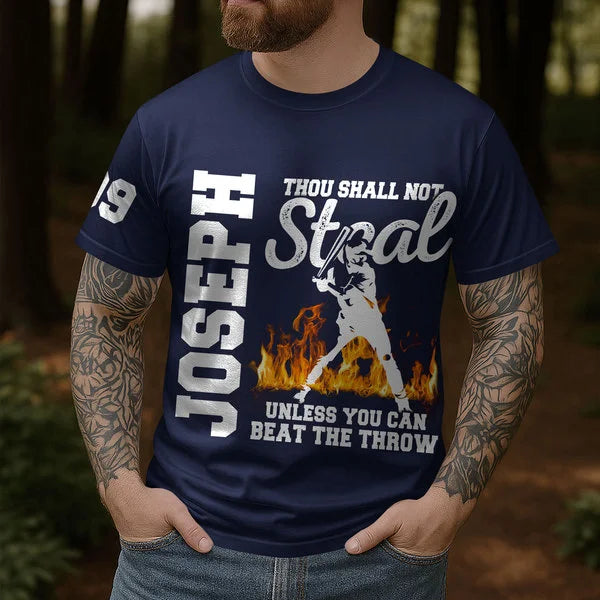 Custom Thou Shall Not Steal Unless You Can Beat The Throw - Baseball Shirts for Baseball Lover, Game Day - Custom Name, Custom Number