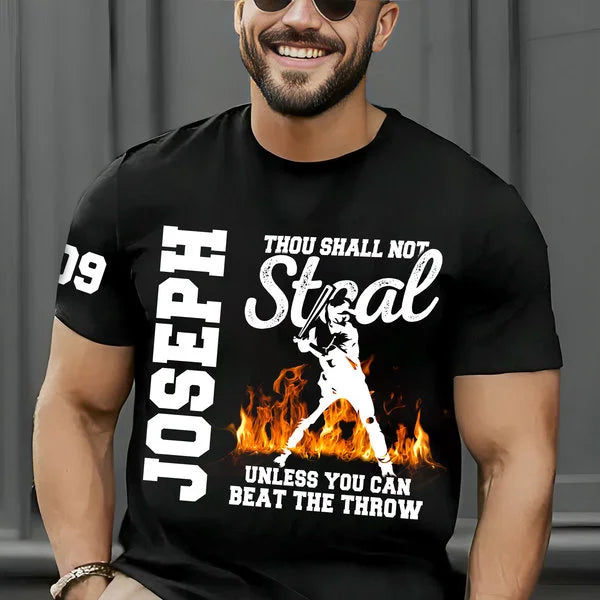 Custom Thou Shall Not Steal Unless You Can Beat The Throw - Baseball Shirts for Baseball Lover, Game Day - Custom Name, Custom Number
