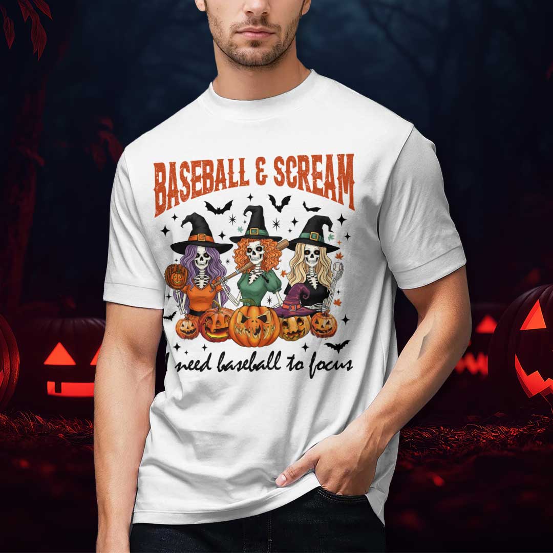 Baseball & Scream I Need Baseball To Focus Halloween Baseball T-Shirt