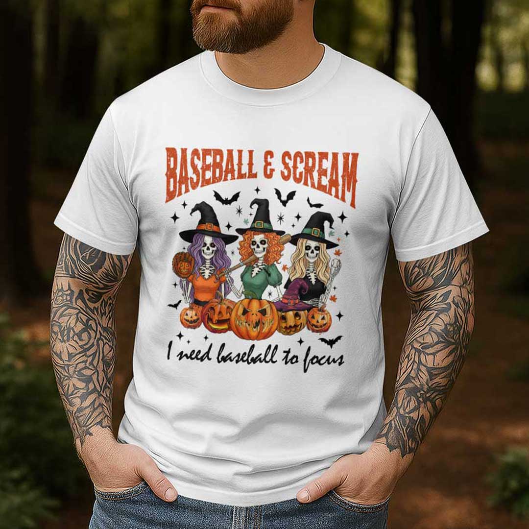 Baseball & Scream I Need Baseball To Focus Halloween Baseball T-Shirt
