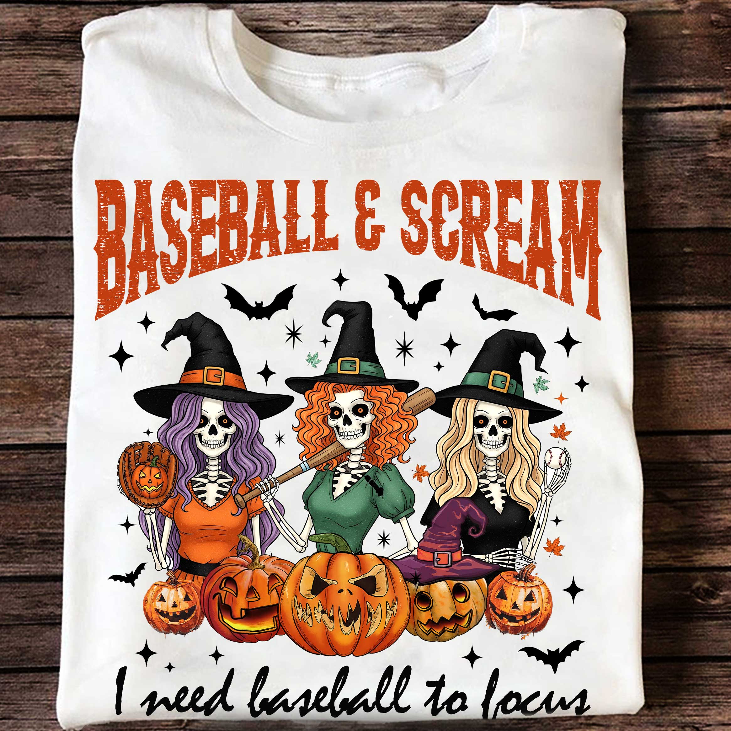 Baseball & Scream I Need Baseball To Focus Halloween Baseball T-Shirt