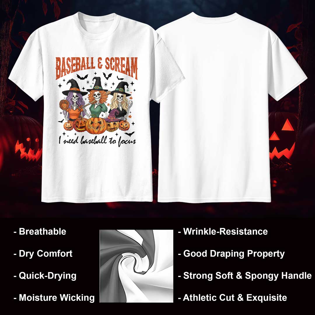 Baseball & Scream I Need Baseball To Focus Halloween Baseball T-Shirt