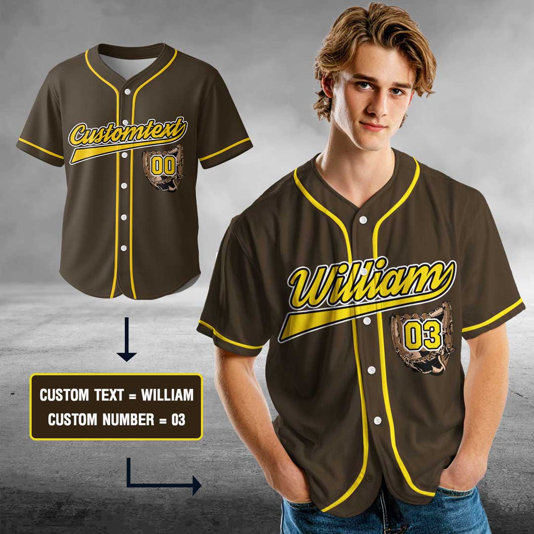 Game Day Batter Batter Swing - Custom Brown Yellow Baseball Jersey