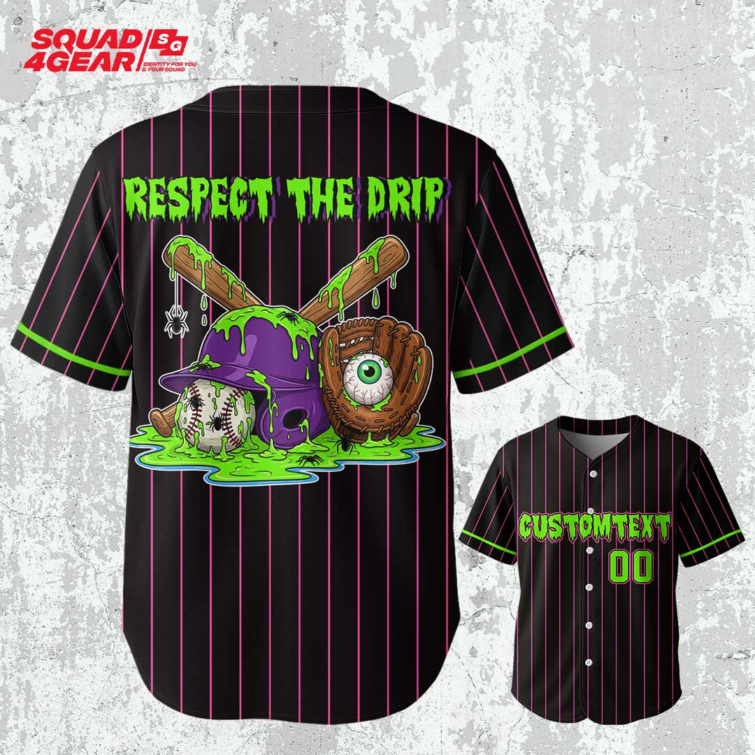Respect The Drip - Custom Black Green Halloween Baseball Jersey