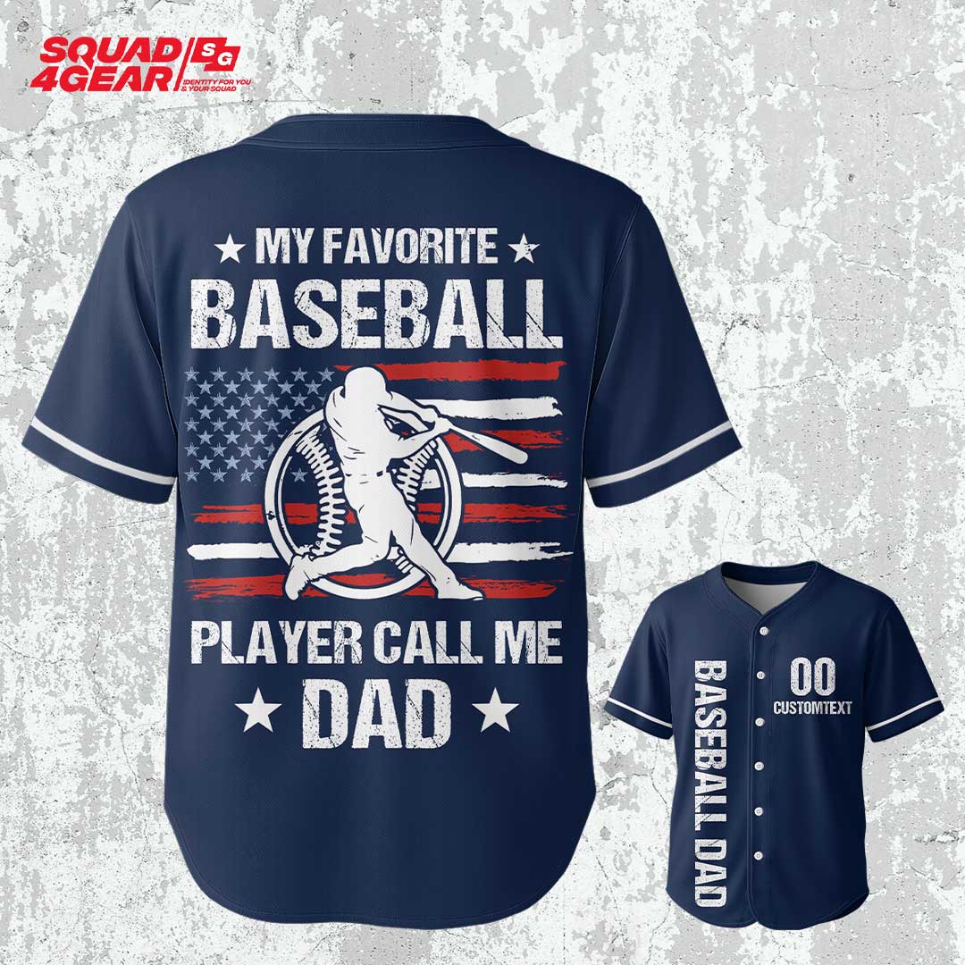 Baseball Dad My Favorite Baseball Player Call Me Dad - Custom Navy White Baseball Jersey