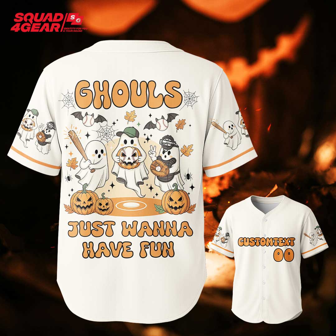 Ghouls Just Wanna Have Fun - Custom Cream Orange Halloween Baseball Jersey