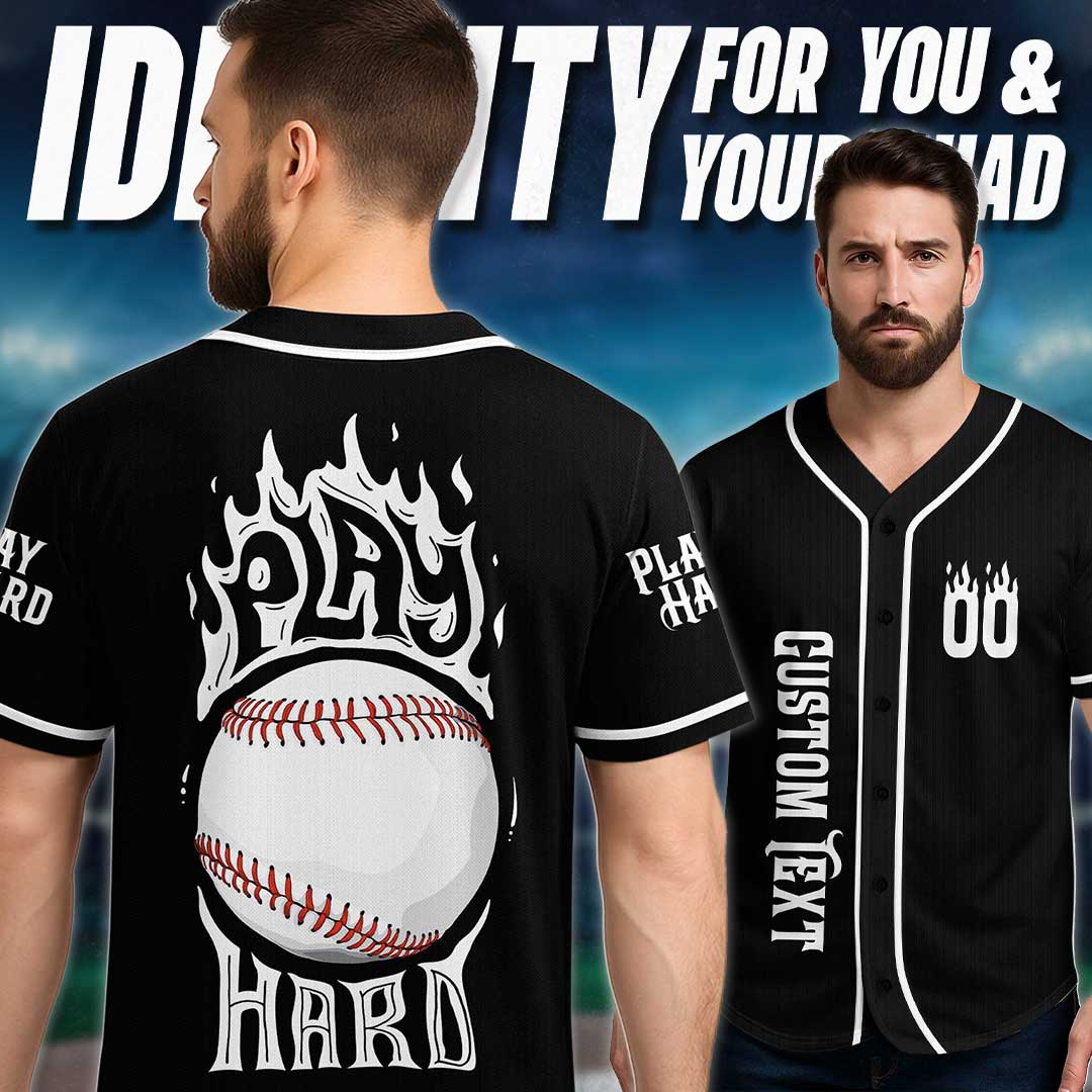Play Hard Baseball - Custom Black and White Baseball Jersey