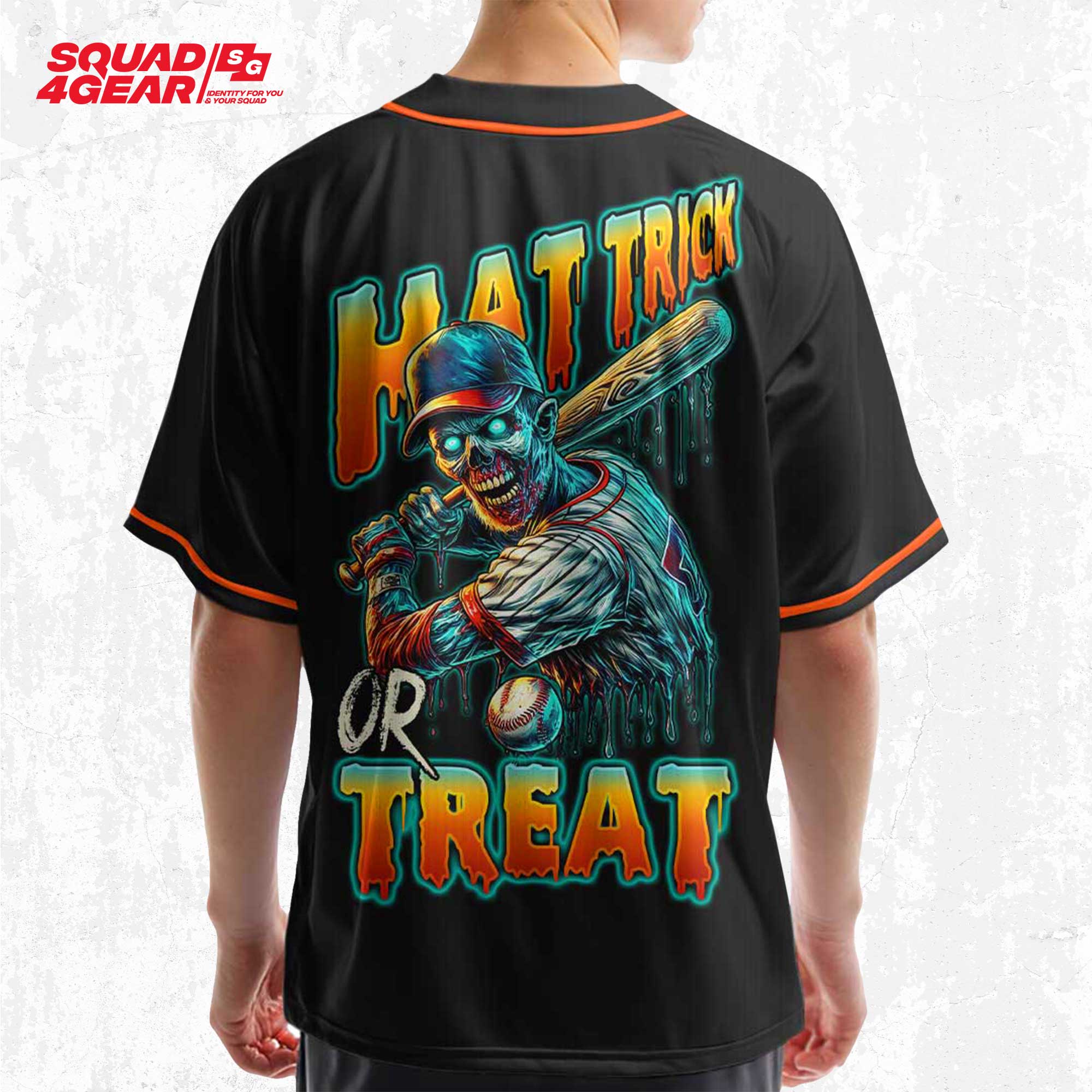 Hat Trick Or Treat - Custom Black and Orange Baseball Jersey
