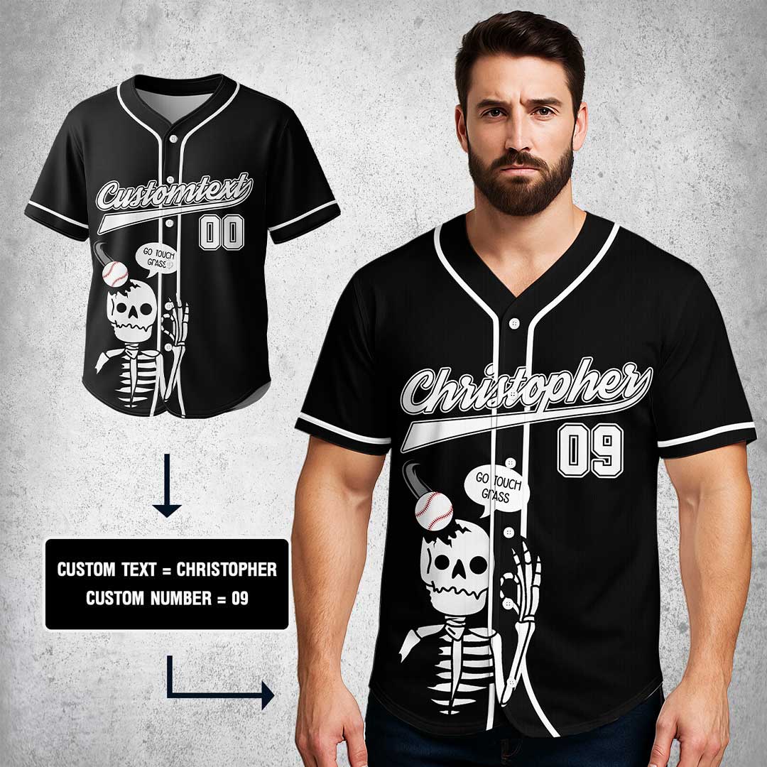 Here To Touch Grass - Custom Black Baseball Jersey