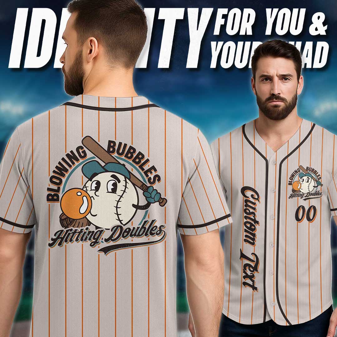 Blowing Bubbles Hitting Doubles - Custom Orange Stripes Baseball Jersey